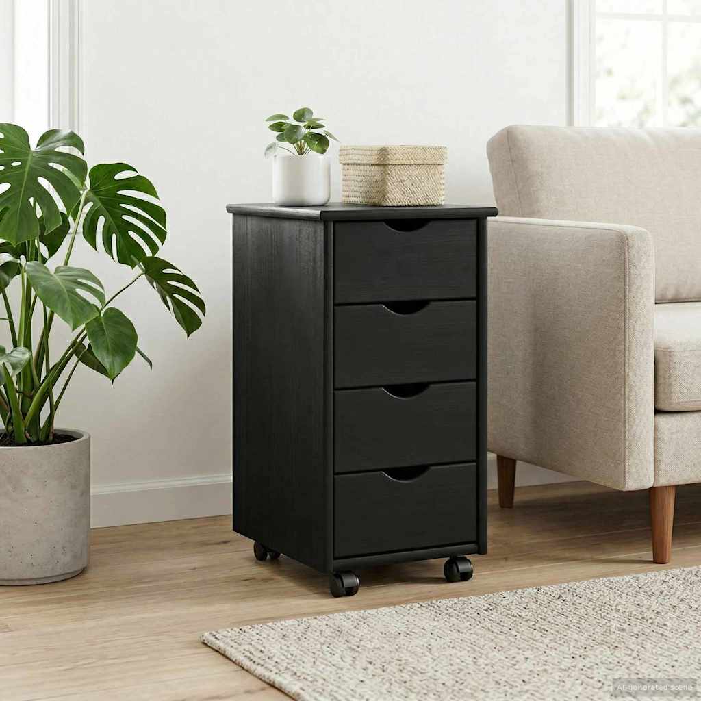 vidaXL Κινητό Ντουλάπι 34 x 39 x 65,5 cm Στερεό ξύλο πεύκου Μαύρο