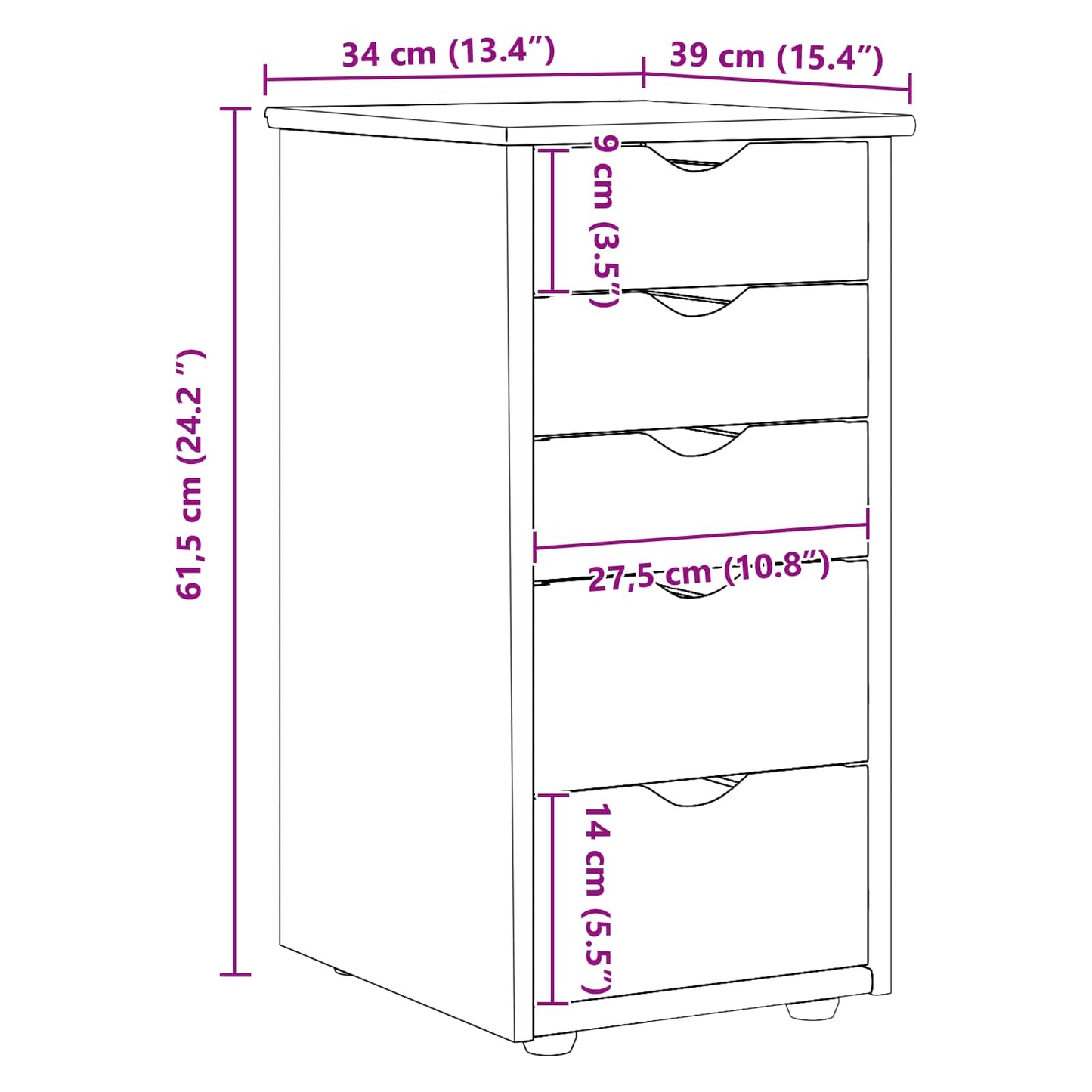 vidaXL Ντουλαπιού (Cabinet) 34 x 39 x 61,5 εκ Στερεό ξύλο πεύκου