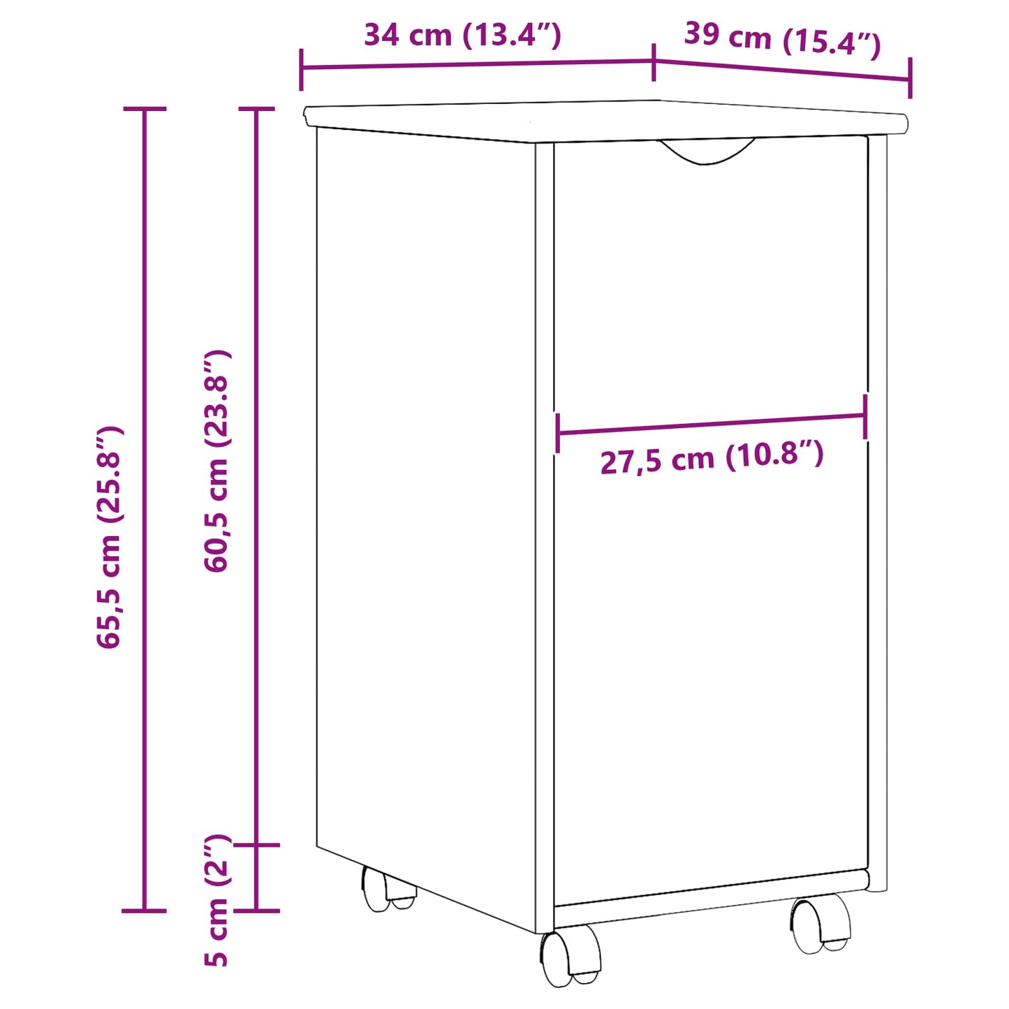 vidaXL Κινητό Ντουλάπι Μέλι Καφέ 34 x 39 x 65,5 cm Στερεό ξύλο πεύκου