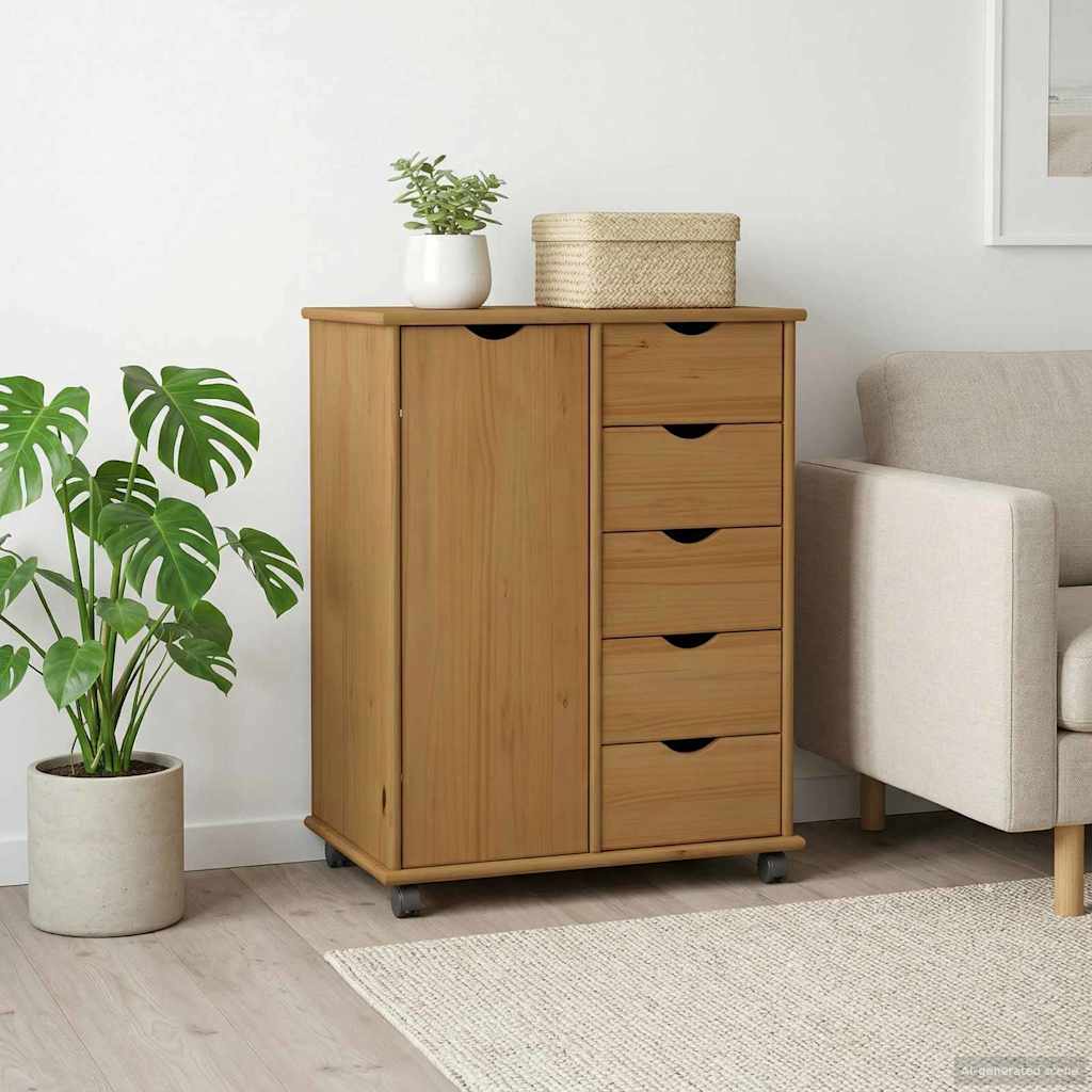 vidaXL Κινητό Ντουλάπι 63,5 x 39 x 79 εκ. Στερεό ξύλο πεύκου Μέλι Καφέ