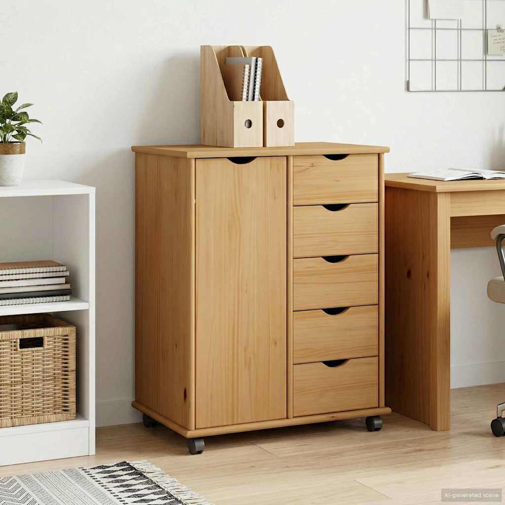 vidaXL Κινητό Ντουλάπι 63,5 x 39 x 79 εκ. Στερεό ξύλο πεύκου Μέλι Καφέ