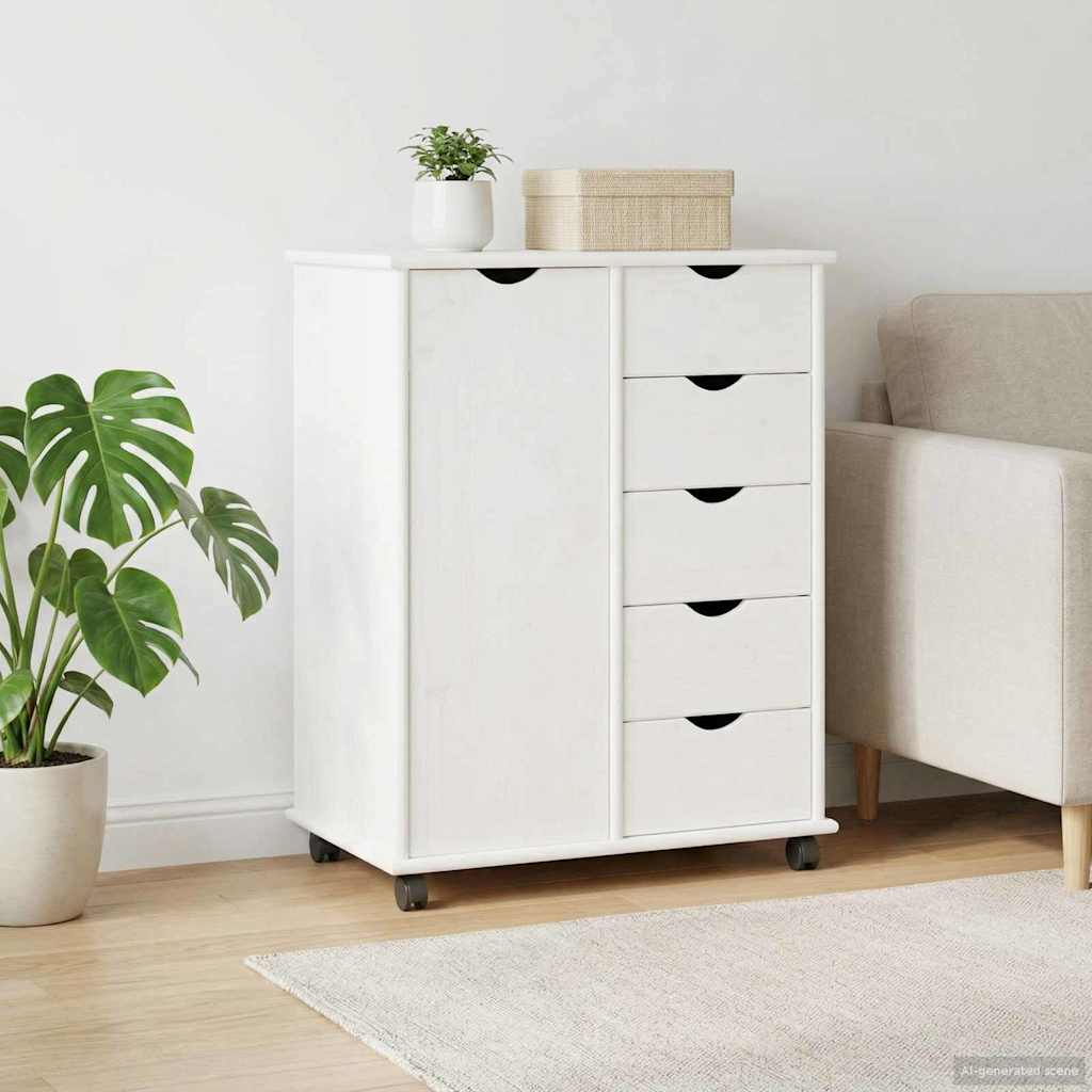 vidaXL Κινητό Ντουλάπι 63,5 x 39 x 79 εκ. Στερεό ξύλο πεύκου Λευκό