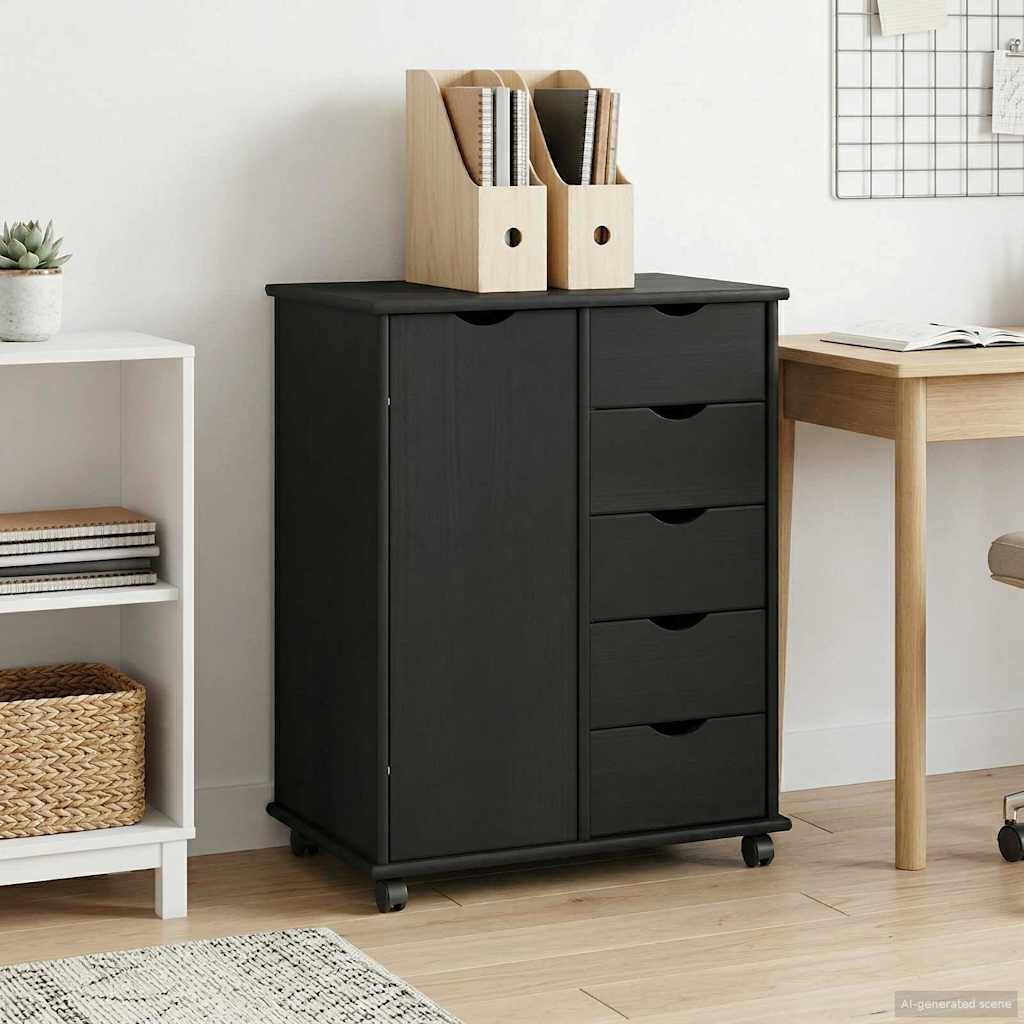 vidaXL Κινητό Ντουλάπι 63,5 x 39 x 79 εκ. Στερεό ξύλο πεύκου Μαύρο