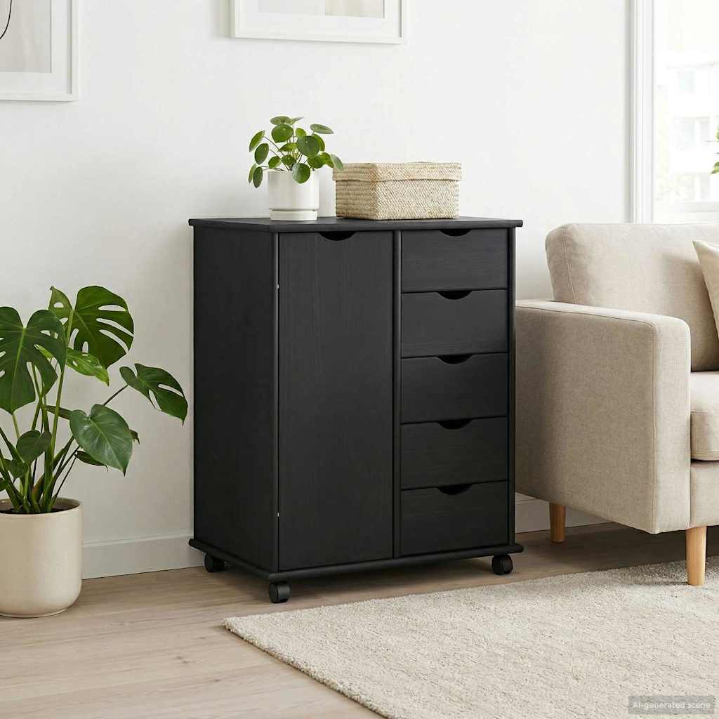 vidaXL Κινητό Ντουλάπι 63,5 x 39 x 79 εκ. Στερεό ξύλο πεύκου Μαύρο