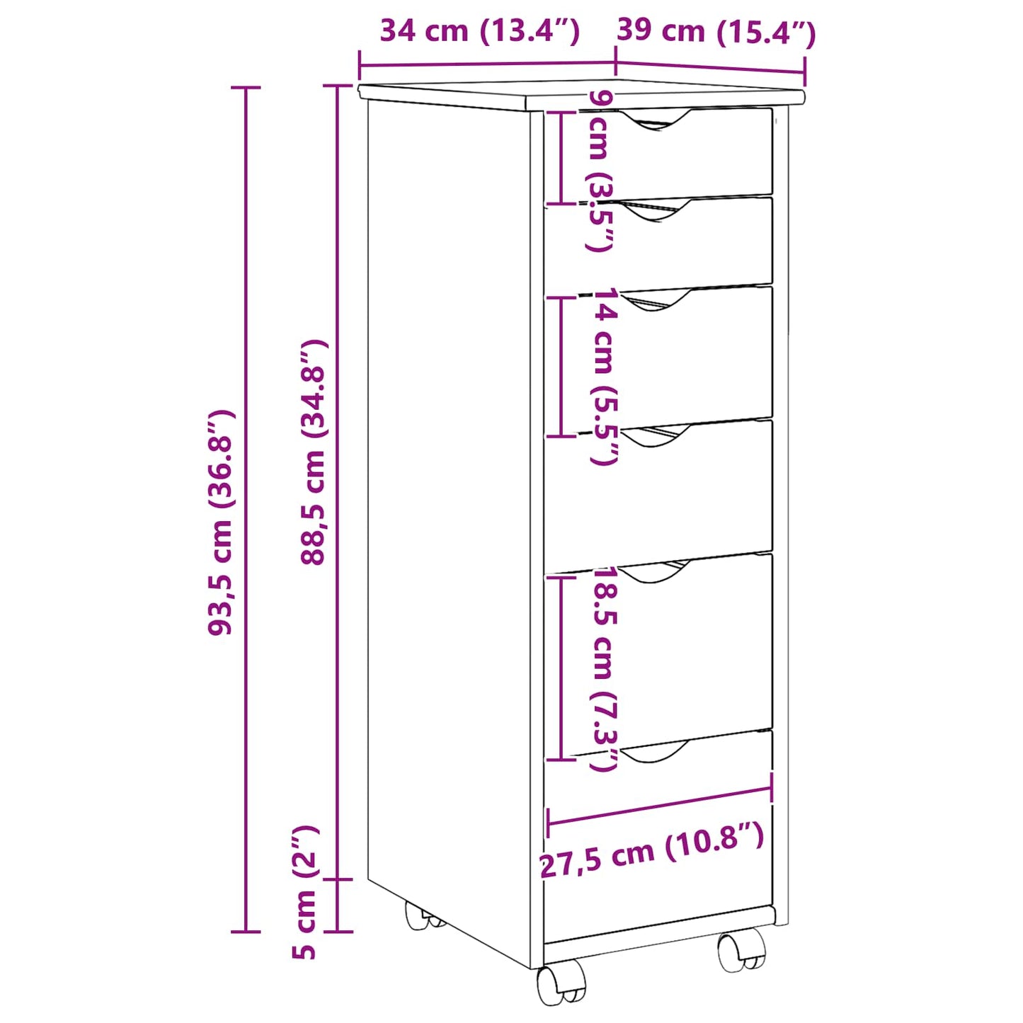 vidaXL Κινητό Ντουλάπι 34 x 39 x 93,5 εκ Στερεό ξύλο πεύκου Γκρι