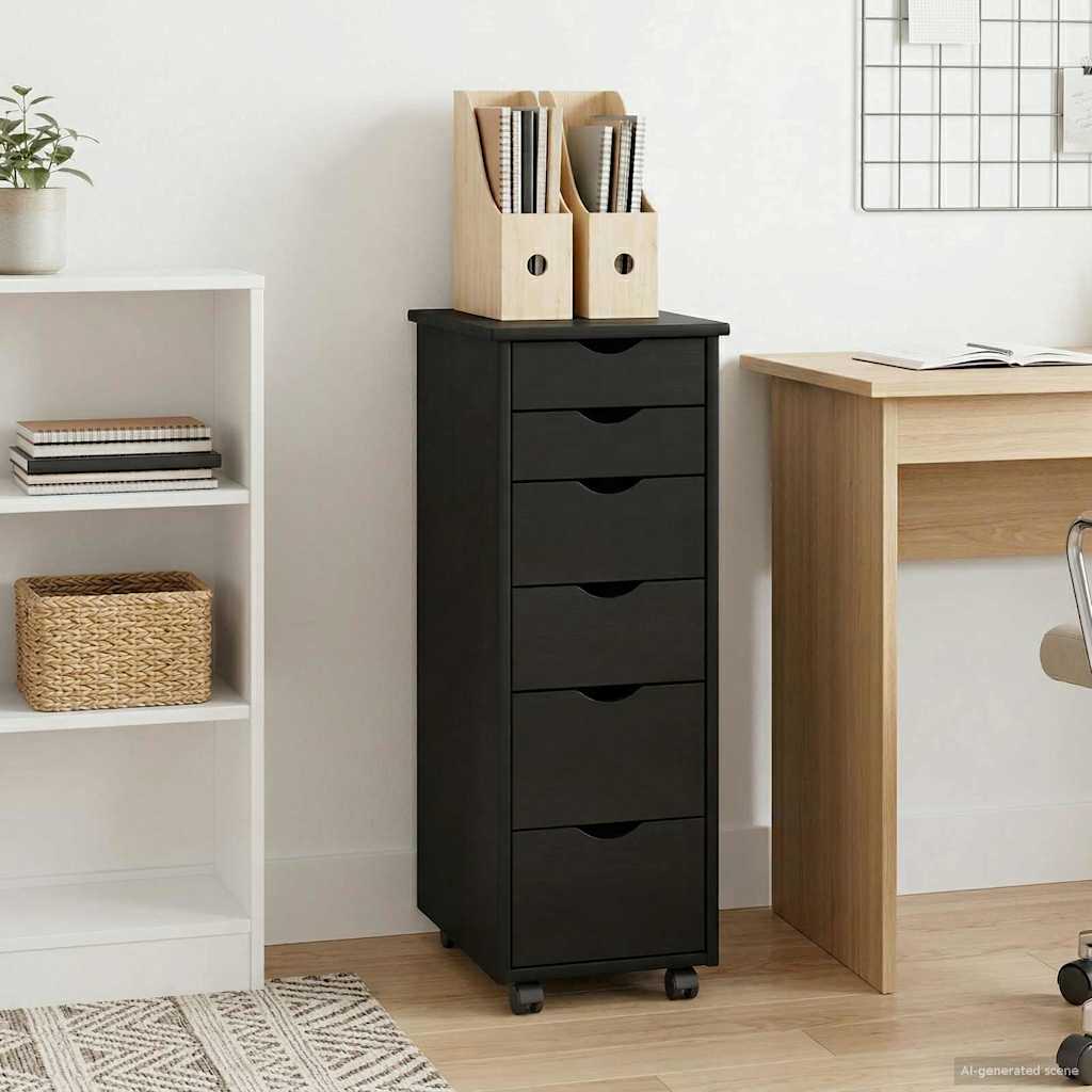 vidaXL Κινητό Ντουλάπι 34 x 39 x 93,5 εκ Στερεό ξύλο πεύκου Μαύρο