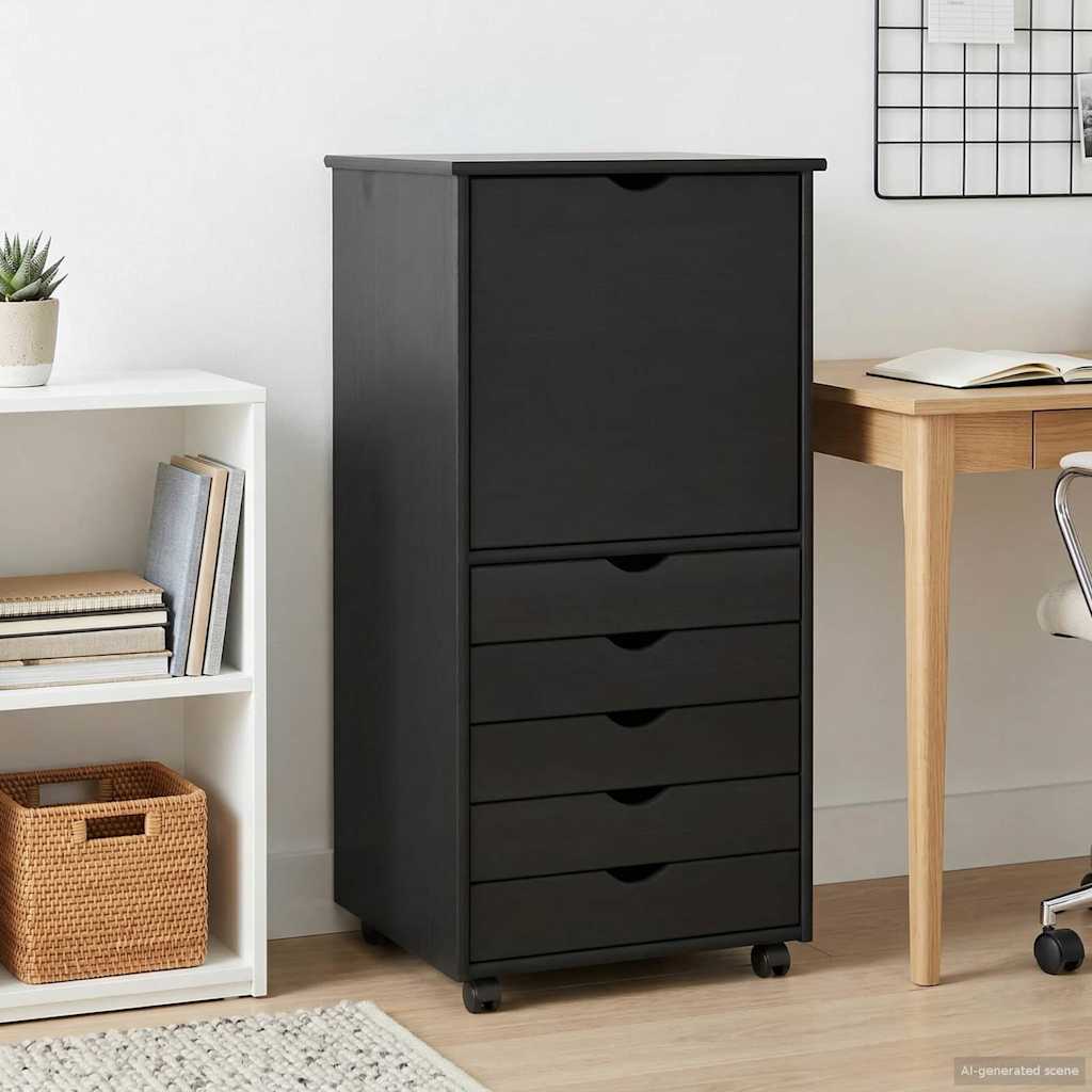 vidaXL Κινητό Ντουλάπι 53 x 39 x 103 cm Στερεό ξύλο πεύκου Μαύρο