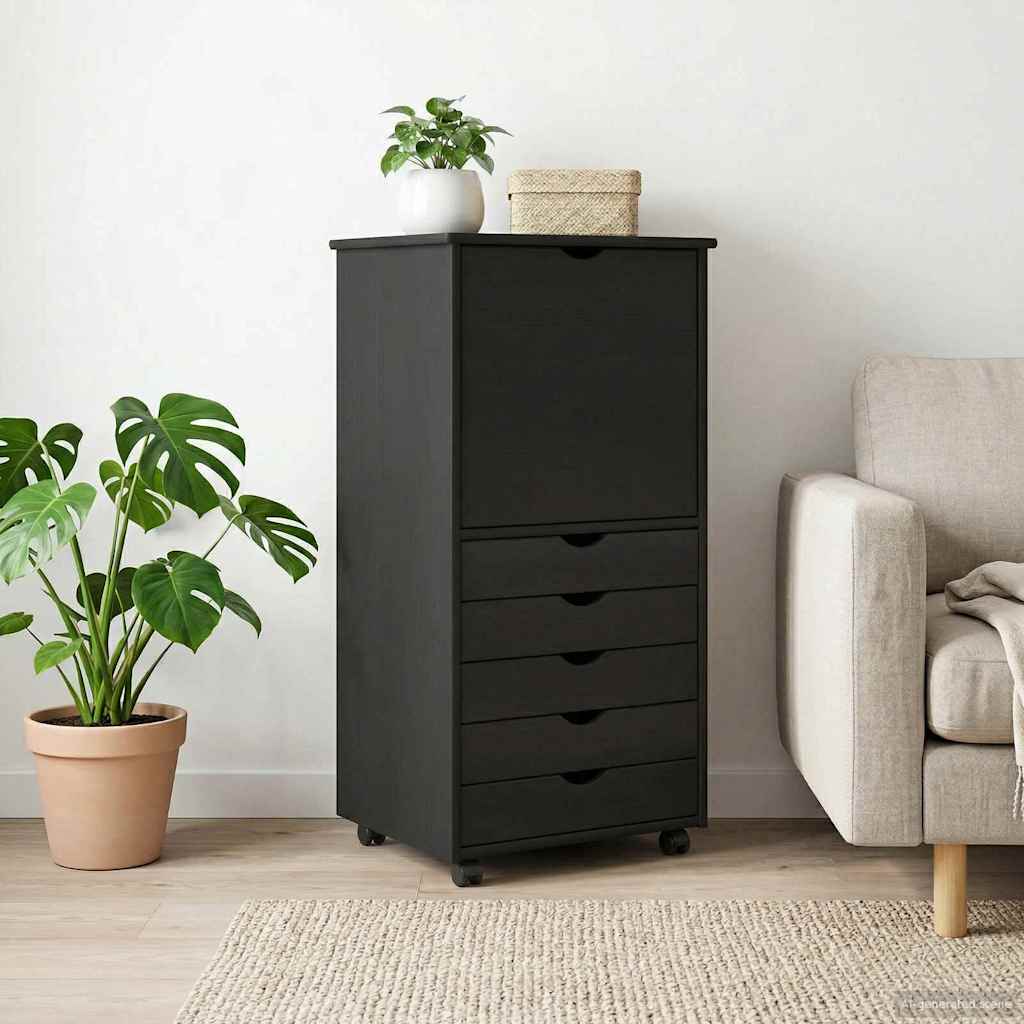 vidaXL Κινητό Ντουλάπι 53 x 39 x 103 cm Στερεό ξύλο πεύκου Μαύρο