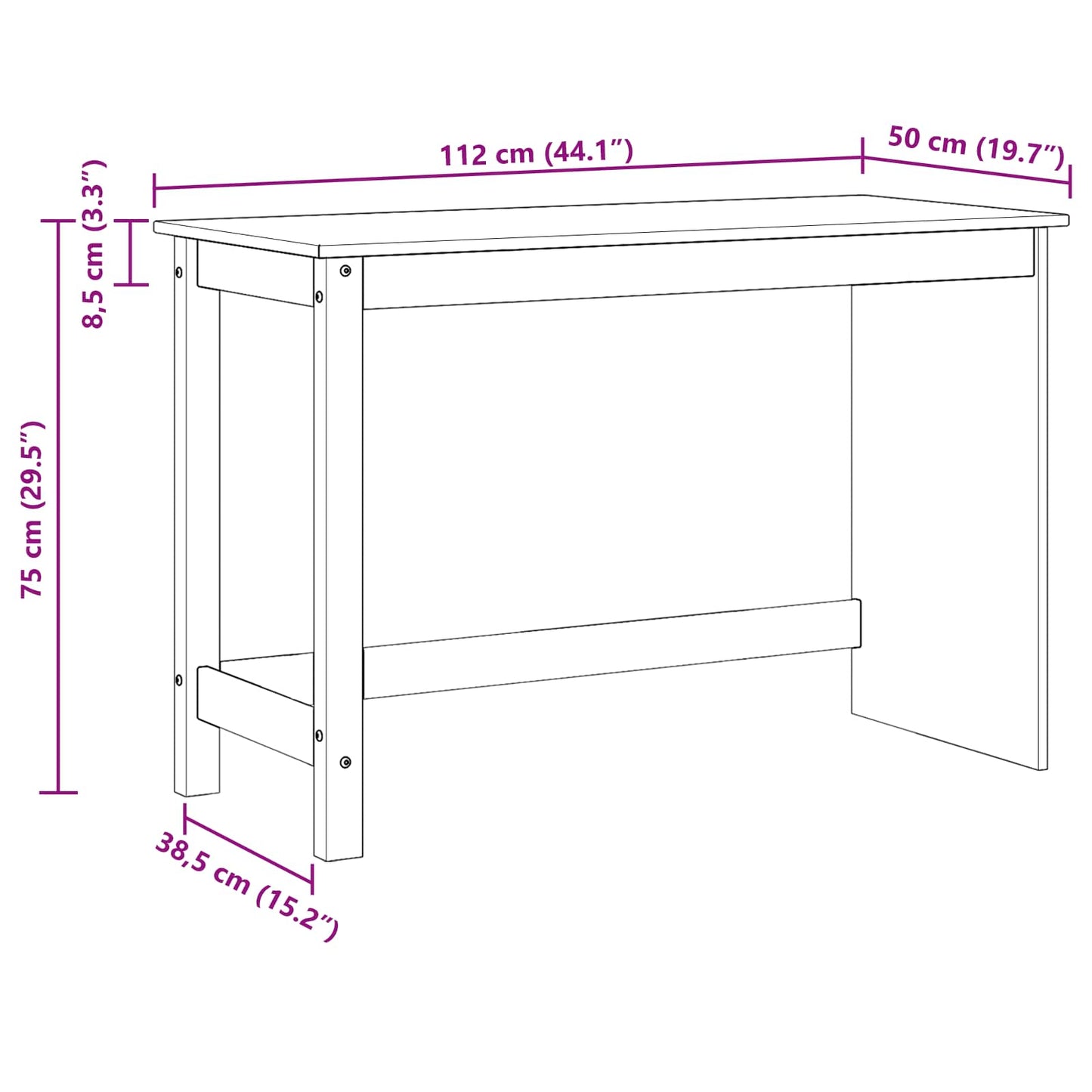 vidaXL Γραφείο Λευκό 112 x 50 x 75 εκ. Στερεό ξύλο πεύκου