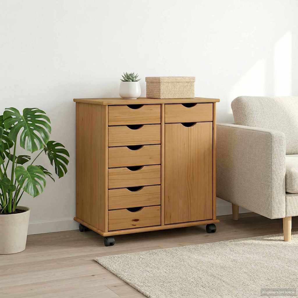 vidaXL Κινητό Ντουλάπι με τροχούς Μέλι Καφέ 63,5 x 39 x 65,5 εκ
