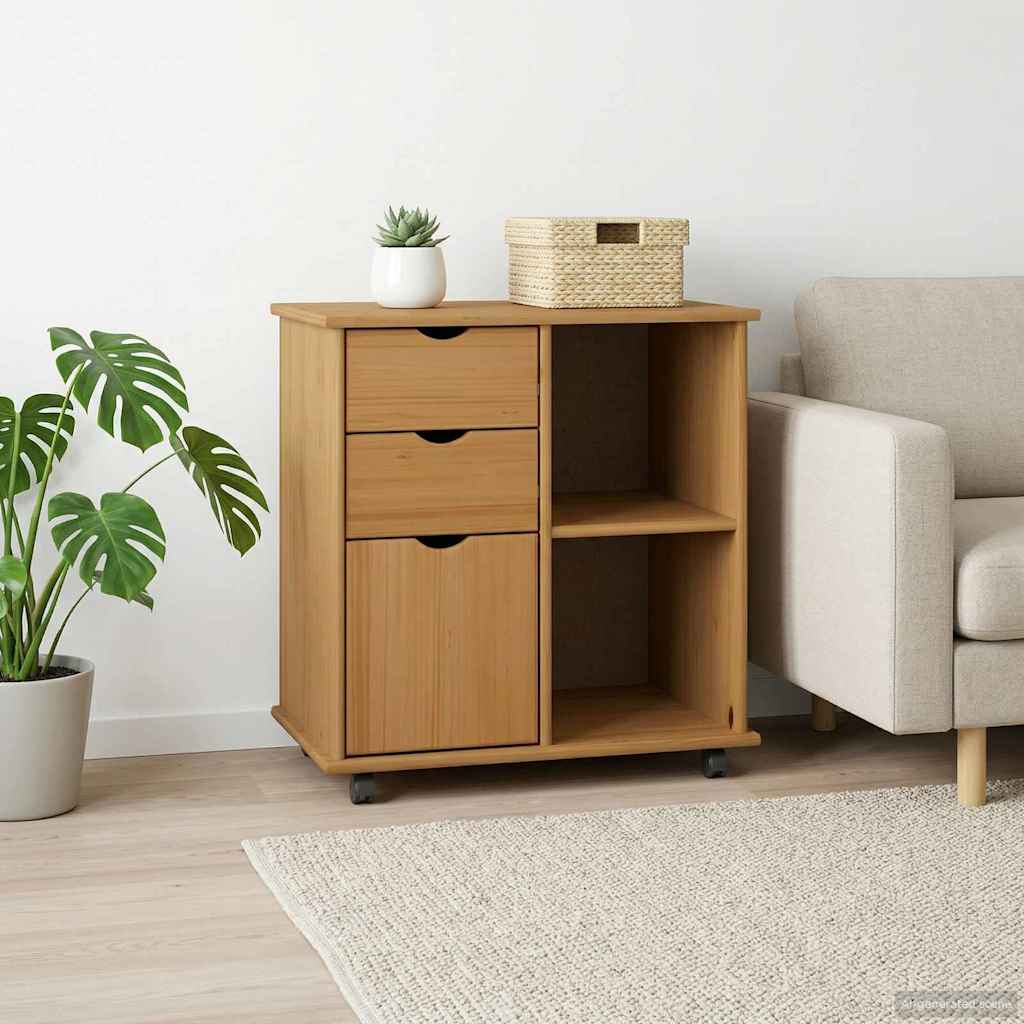 vidaXL Κινητό Ντουλάπι 63,5 x 39 x 65,5 εκ. Στερεό ξύλο πεύκου