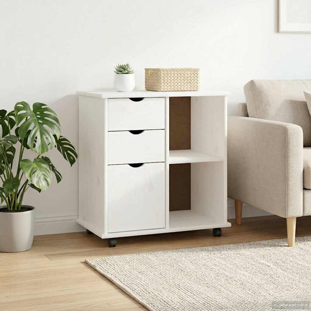vidaXL Κινητό Ντουλάπι 63,5 x 39 x 65,5 εκ. Στερεό ξύλο πεύκου Λευκό