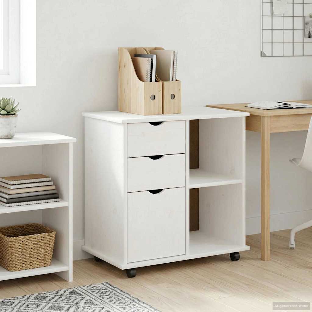 vidaXL Κινητό Ντουλάπι 63,5 x 39 x 65,5 εκ. Στερεό ξύλο πεύκου Λευκό