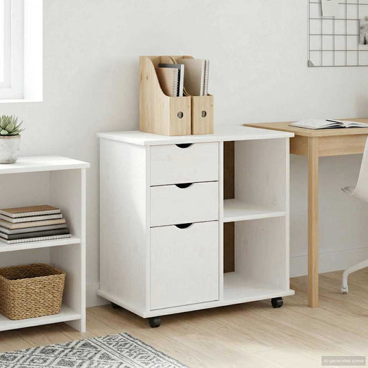 vidaXL Κινητό Ντουλάπι 63,5 x 39 x 65,5 εκ. Στερεό ξύλο πεύκου Λευκό
