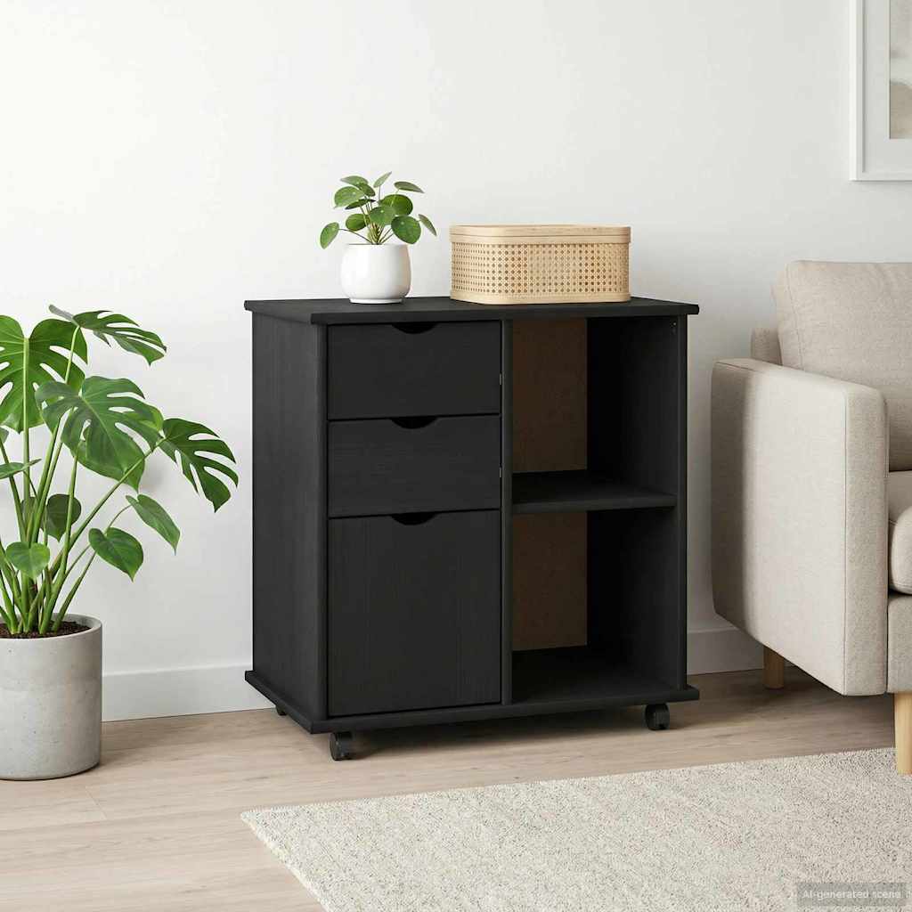 vidaXL Κινητό Ντουλάπι 63,5 x 39 x 65,5 εκ. Στερεό ξύλο πεύκου Μαύρο