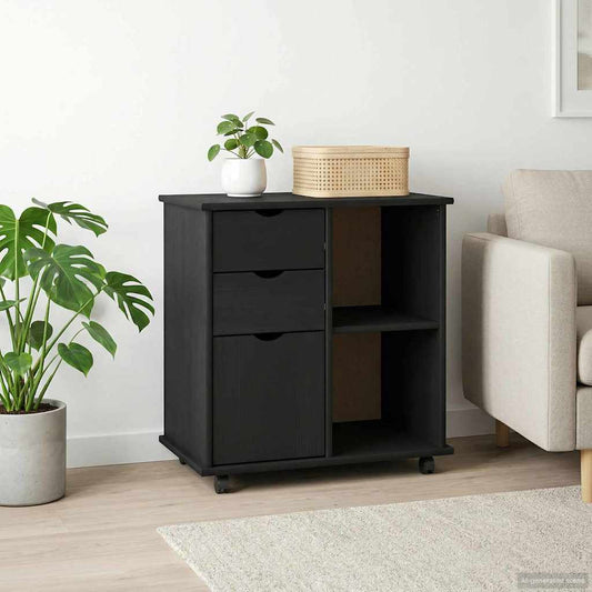 vidaXL Κινητό Ντουλάπι 63,5 x 39 x 65,5 εκ. Στερεό ξύλο πεύκου Μαύρο