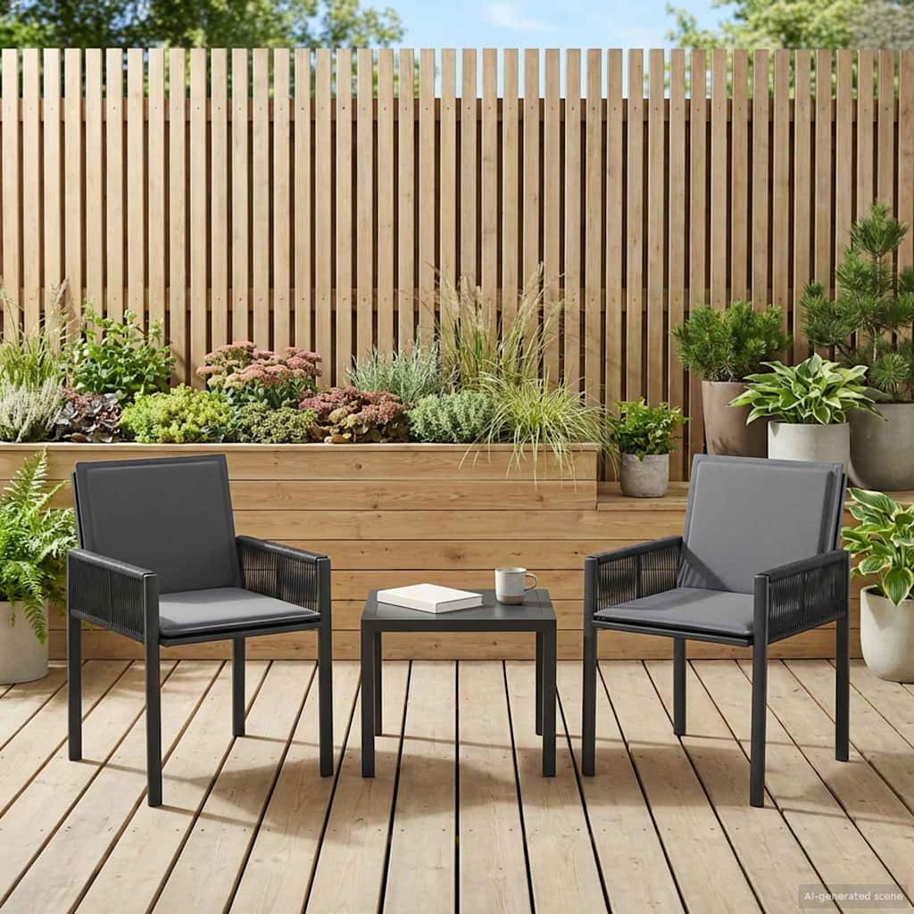 vidaXL Καρέκλες Κήπου 6 pcs Μαύρο και Σκούρο Γκρίζο συνθετικό ρατάν