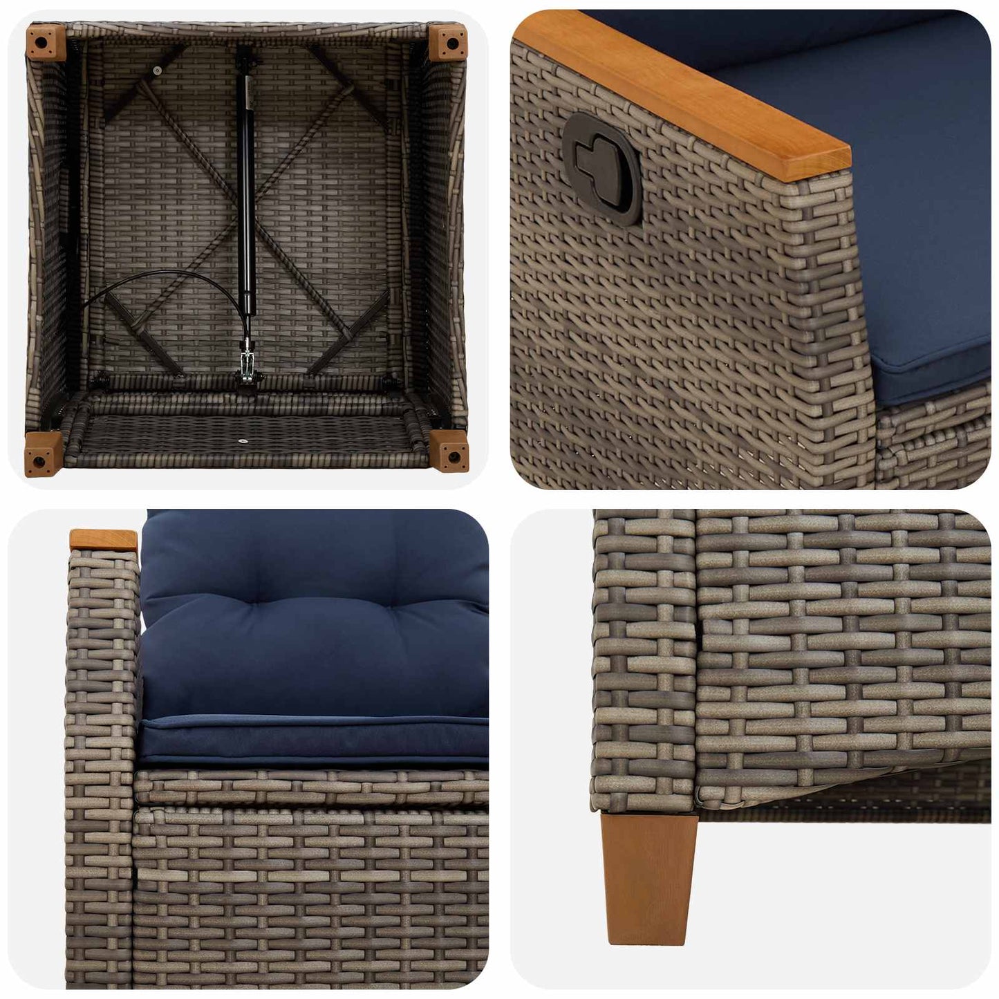 vidaXL Ανακλινόμενη καρέκλα κήπου Γκρι και Navy Blue συνθετικό ρατάν