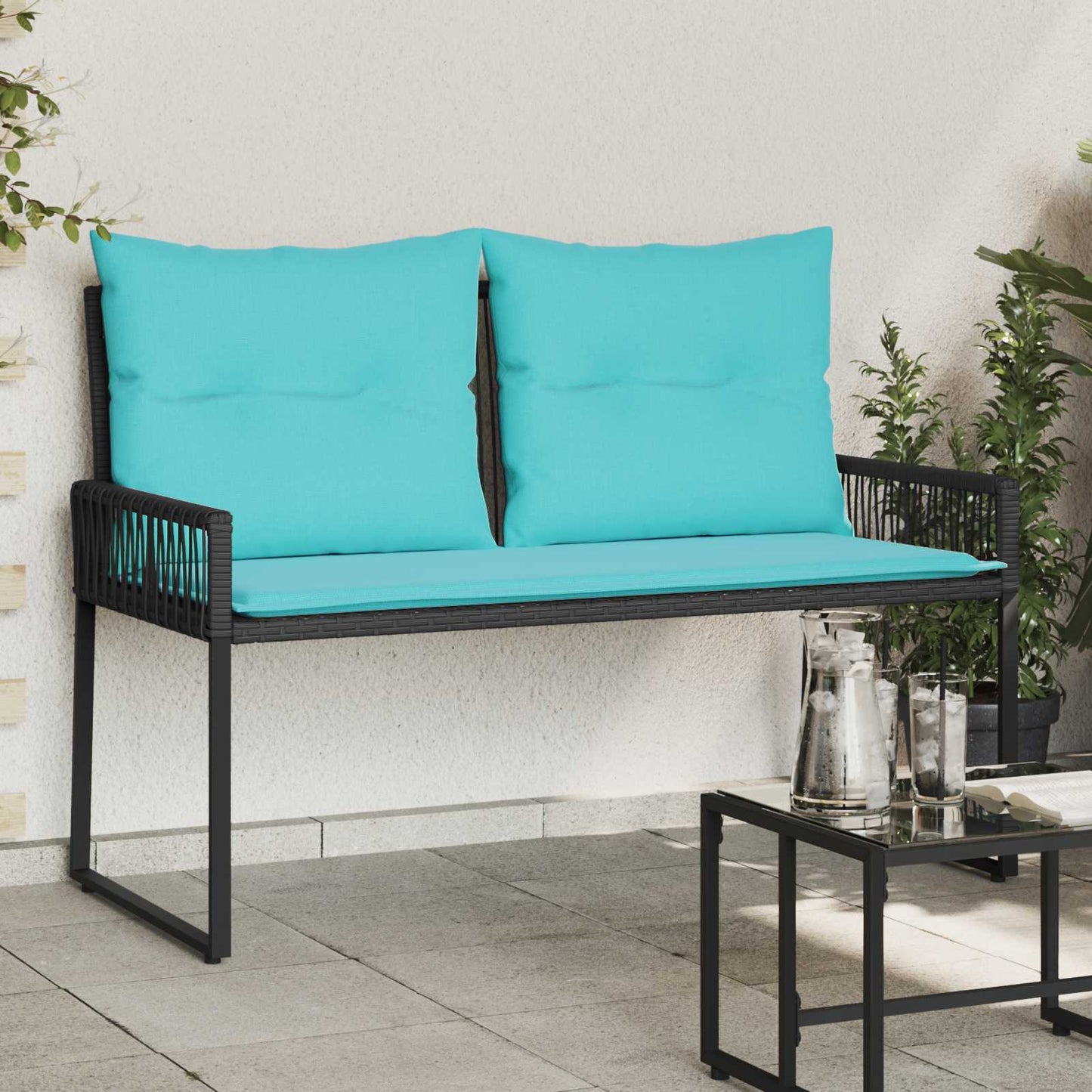 vidaXL Εξωτερικός πάγκος 4 pcs Μαύρο και Τυρκουάζ συνθετικό ρατάν