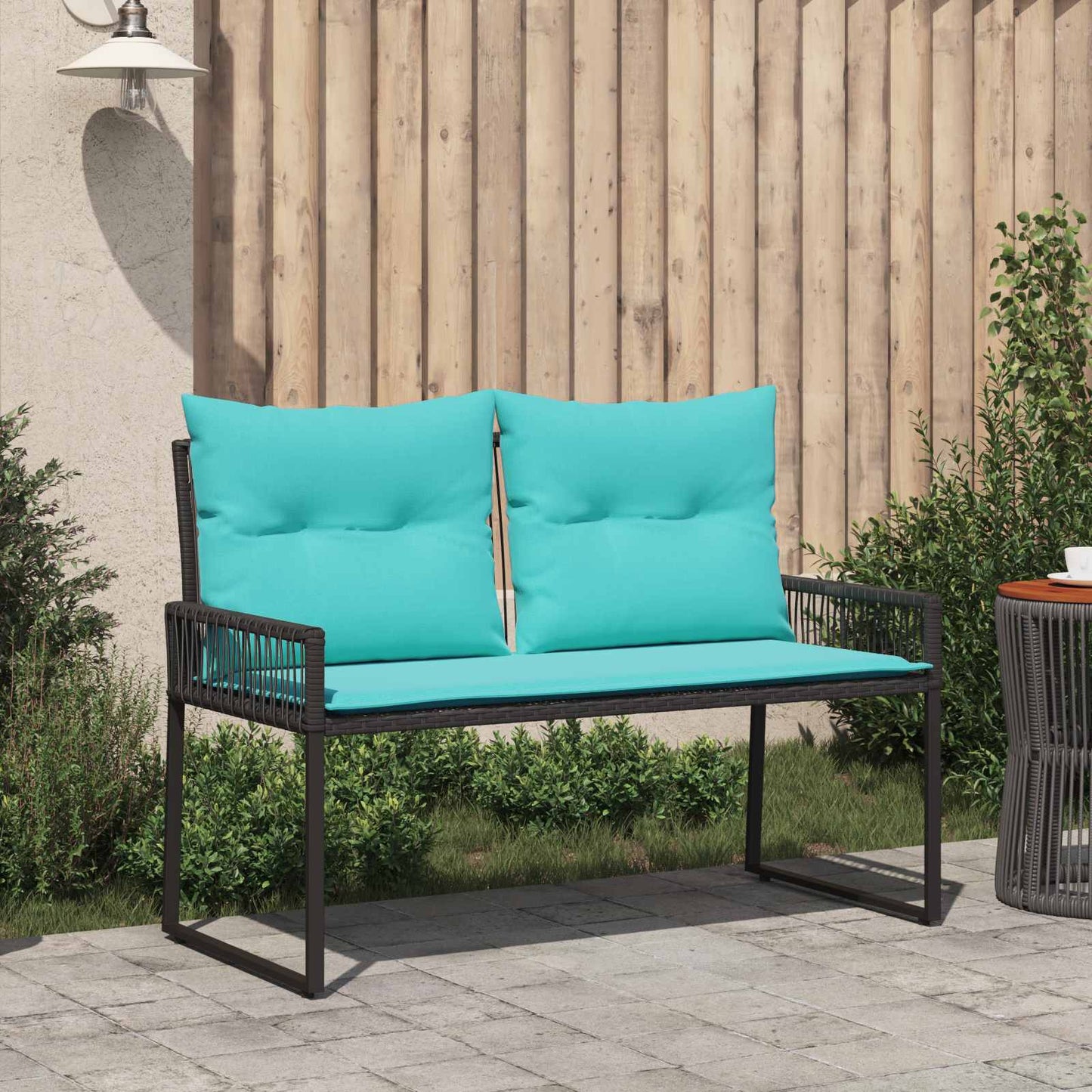 vidaXL Εξωτερικός πάγκος 4 pcs Μαύρο και Τυρκουάζ συνθετικό ρατάν