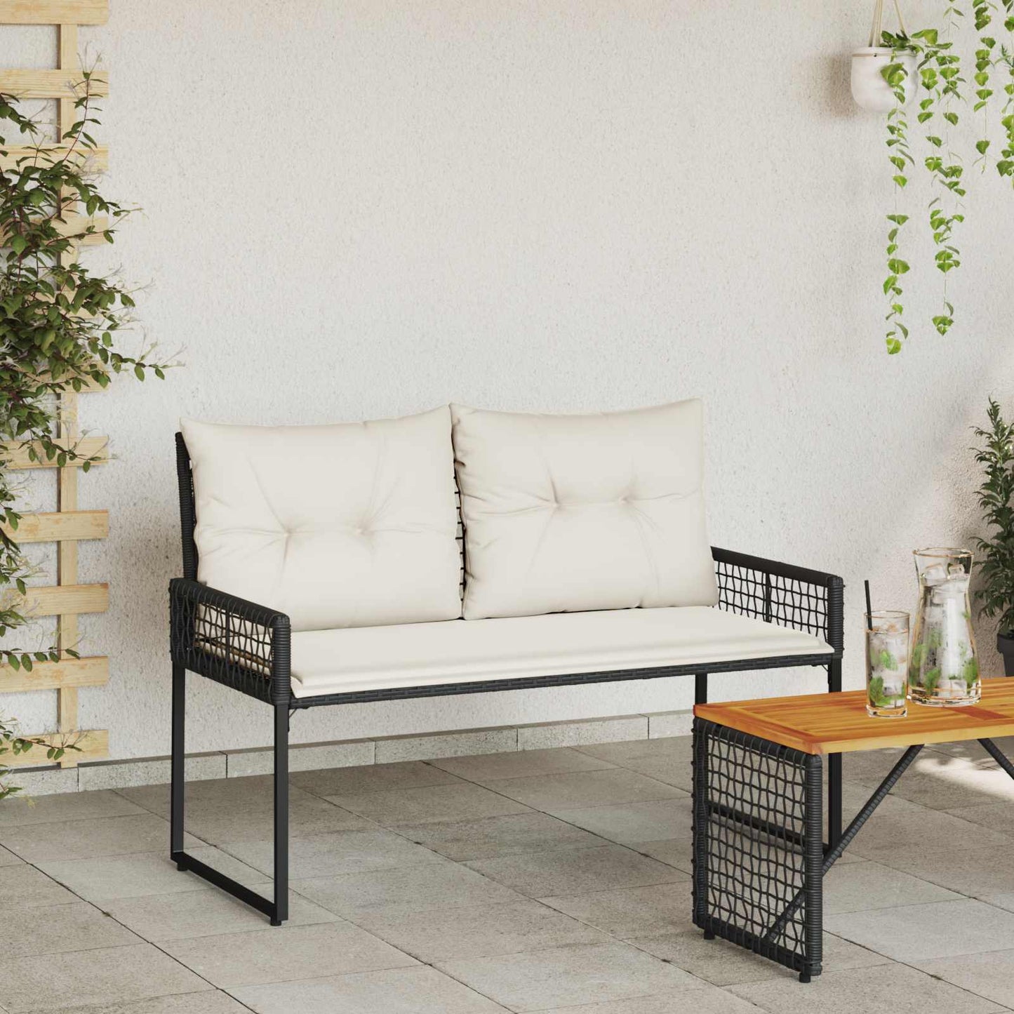 vidaXL Εξωτερικός πάγκος Μαύρο και Κρεμ Λευκό 118 x 55 x 82 εκ