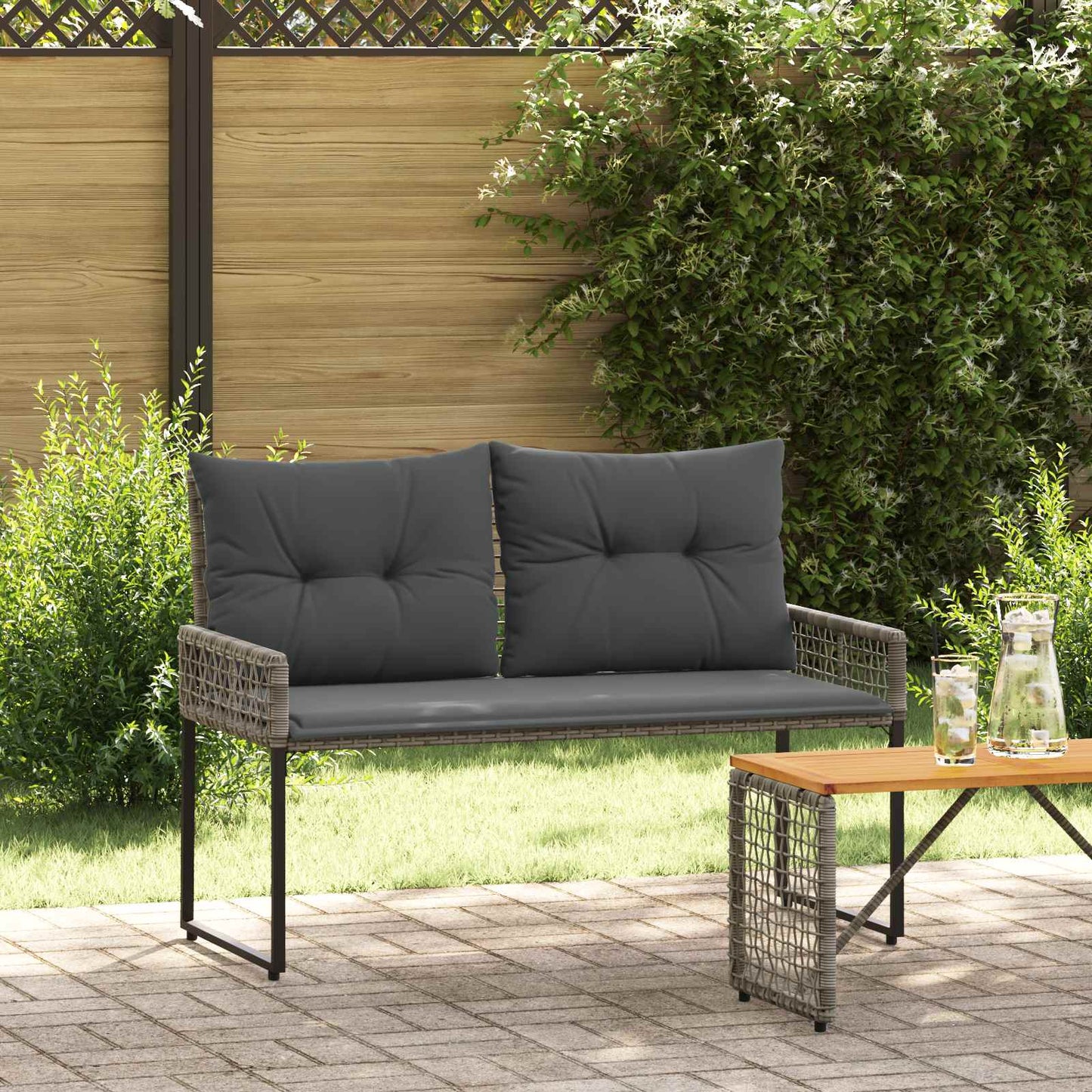 vidaXL Εξωτερικός πάγκος Γκρι 118 x 55 x 82 εκ PE Ρατάν και Ύφασμα