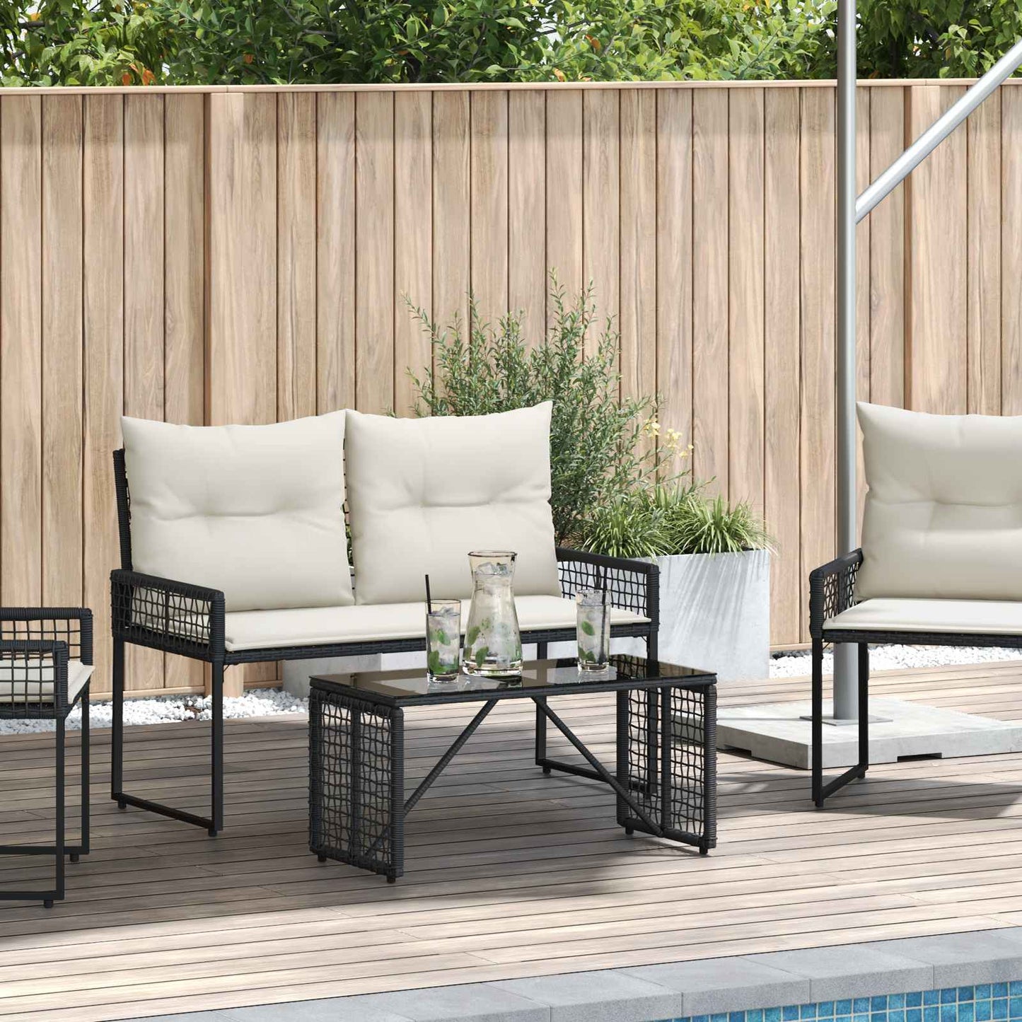 vidaXL Εξωτερικό Τραπέζι Μαύρο 80 x 40 x 40 cm PE Rattan και Γυαλί