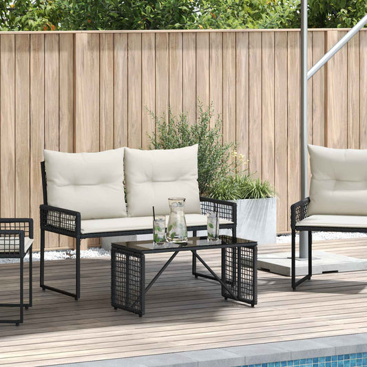 vidaXL Εξωτερικό Τραπέζι Μαύρο 80 x 40 x 40 cm PE Rattan και Γυαλί