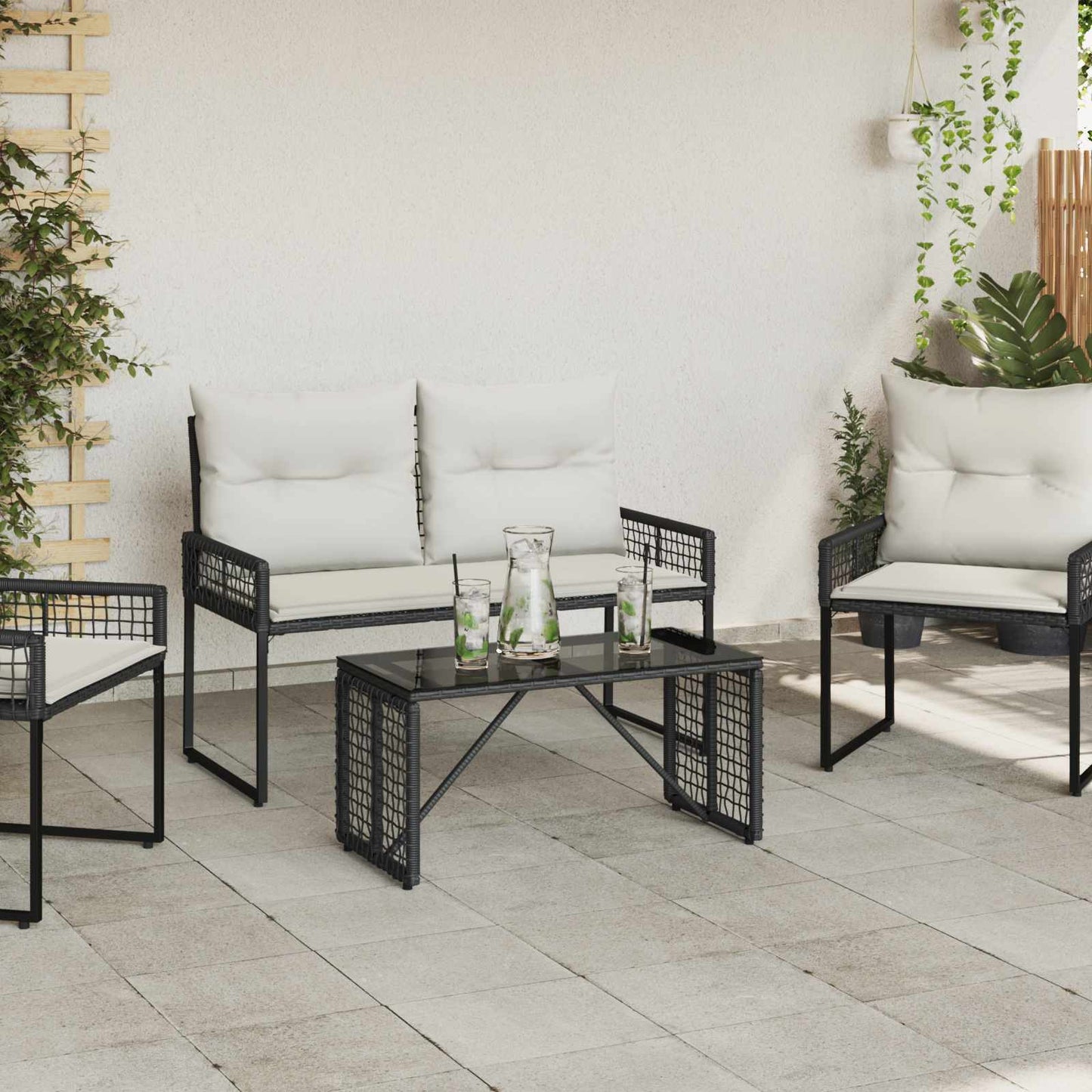 vidaXL Εξωτερικό Τραπέζι Μαύρο 80 x 40 x 40 cm PE Rattan και Γυαλί