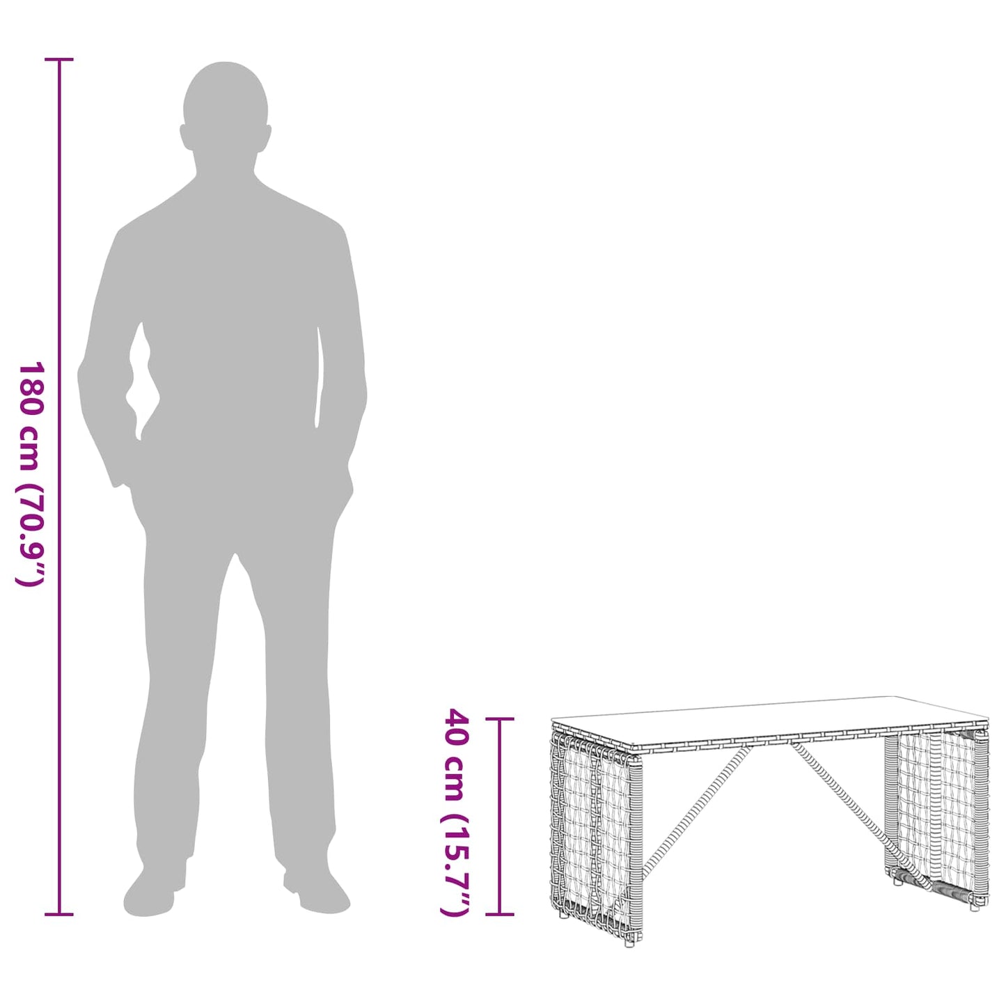 vidaXL Εξωτερικό Τραπέζι Μαύρο 80 x 40 x 40 cm PE Rattan και Γυαλί