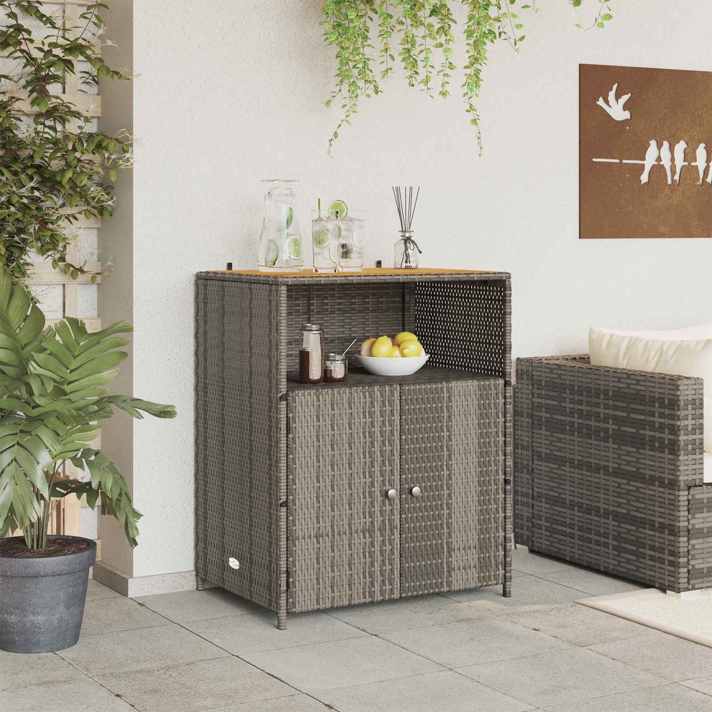 vidaXL Ντουλαπιού Γκρι 70 x 50 x 87 εκ Πολυεστέρας και Ρόλυ Ράττεν
