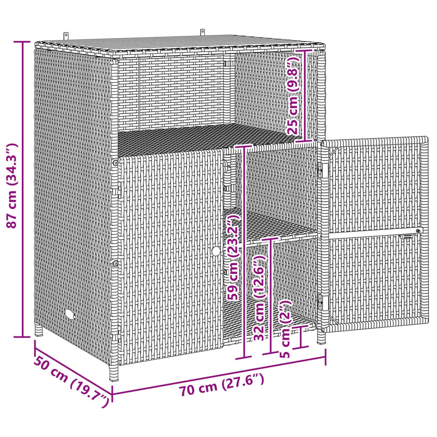 vidaXL Ντουλαπιού Γκρι 70 x 50 x 87 εκ Πολυεστέρας και Ρόλυ Ράττεν