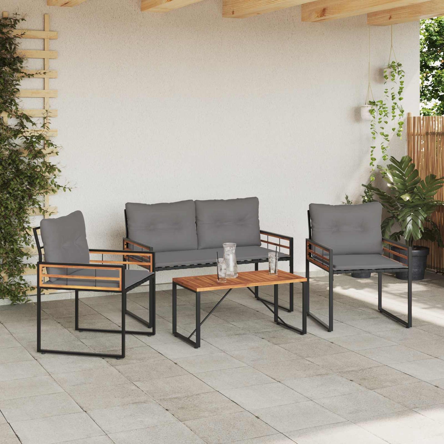 vidaXL Σετ Εξωτερικών Επίπλων με μαξιλάρι 4 pcs Ανοιχτό γκρι