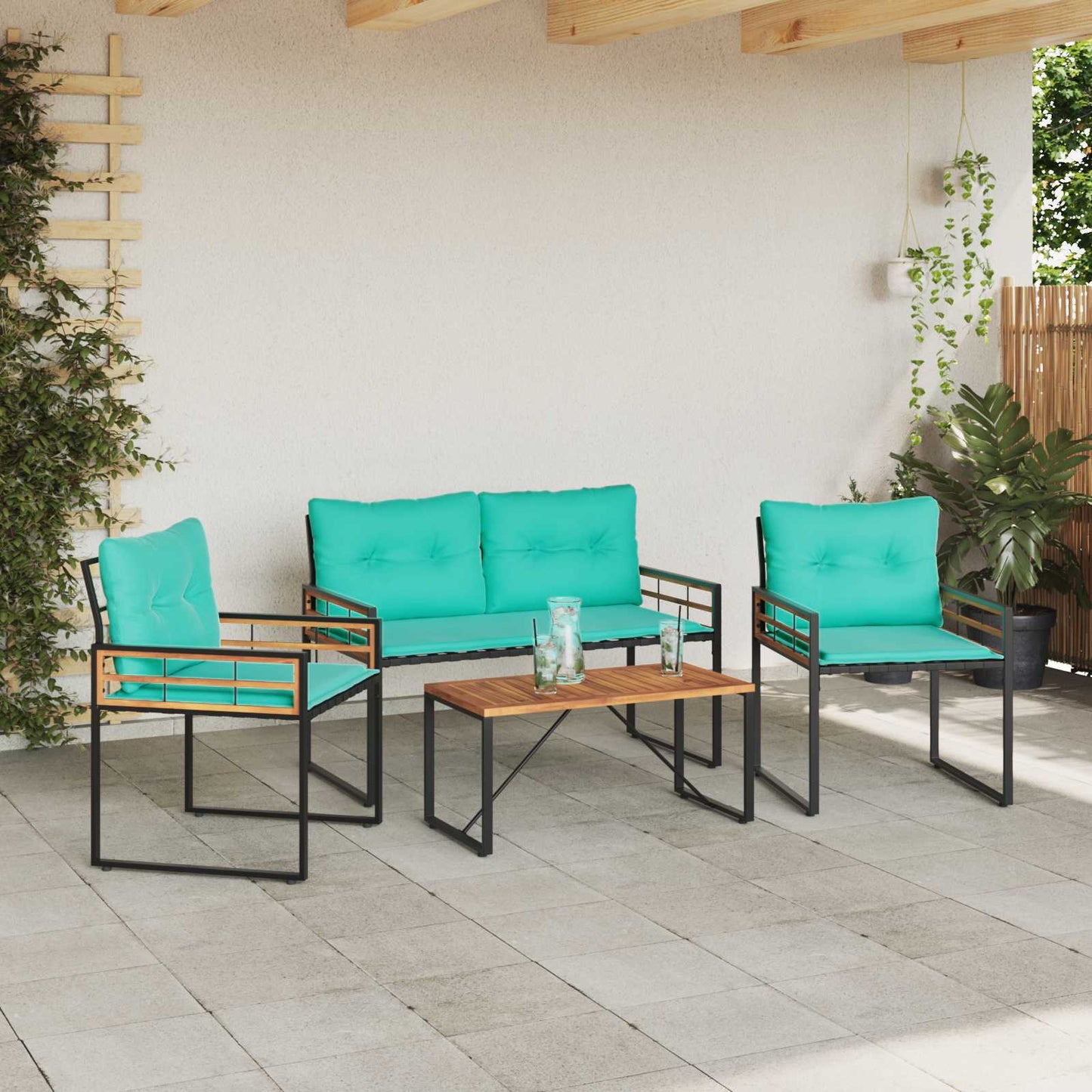 vidaXL Σετ Εξωτερικών Επίπλων με μαξιλάρι 4 pcs Τιρκουάζ