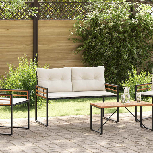 vidaXL Ξύλινο Στρώμα Παγκάκι με μαξιλάρι Κρεμ 114 x 55 x 77 εκ