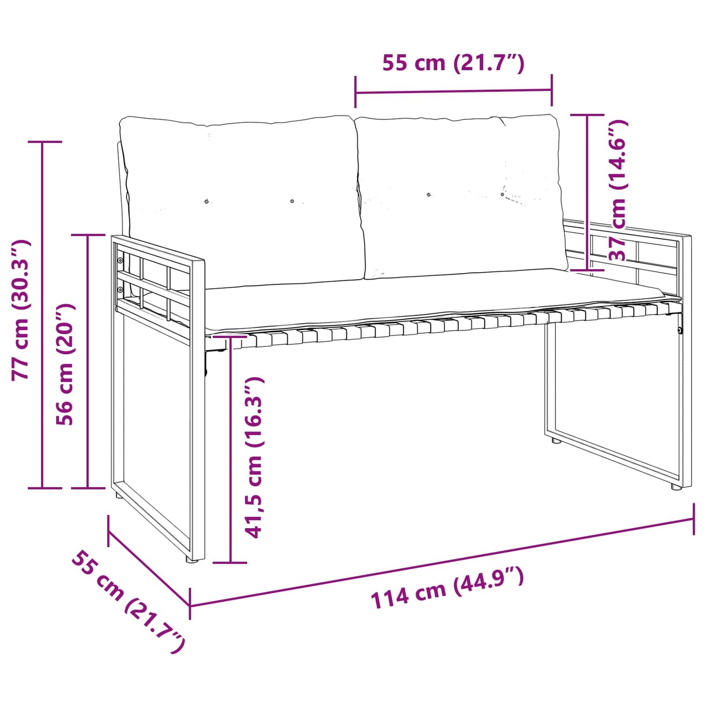 vidaXL Ξύλινο Στρώμα Παγκάκι με μαξιλάρι Κρεμ 114 x 55 x 77 εκ