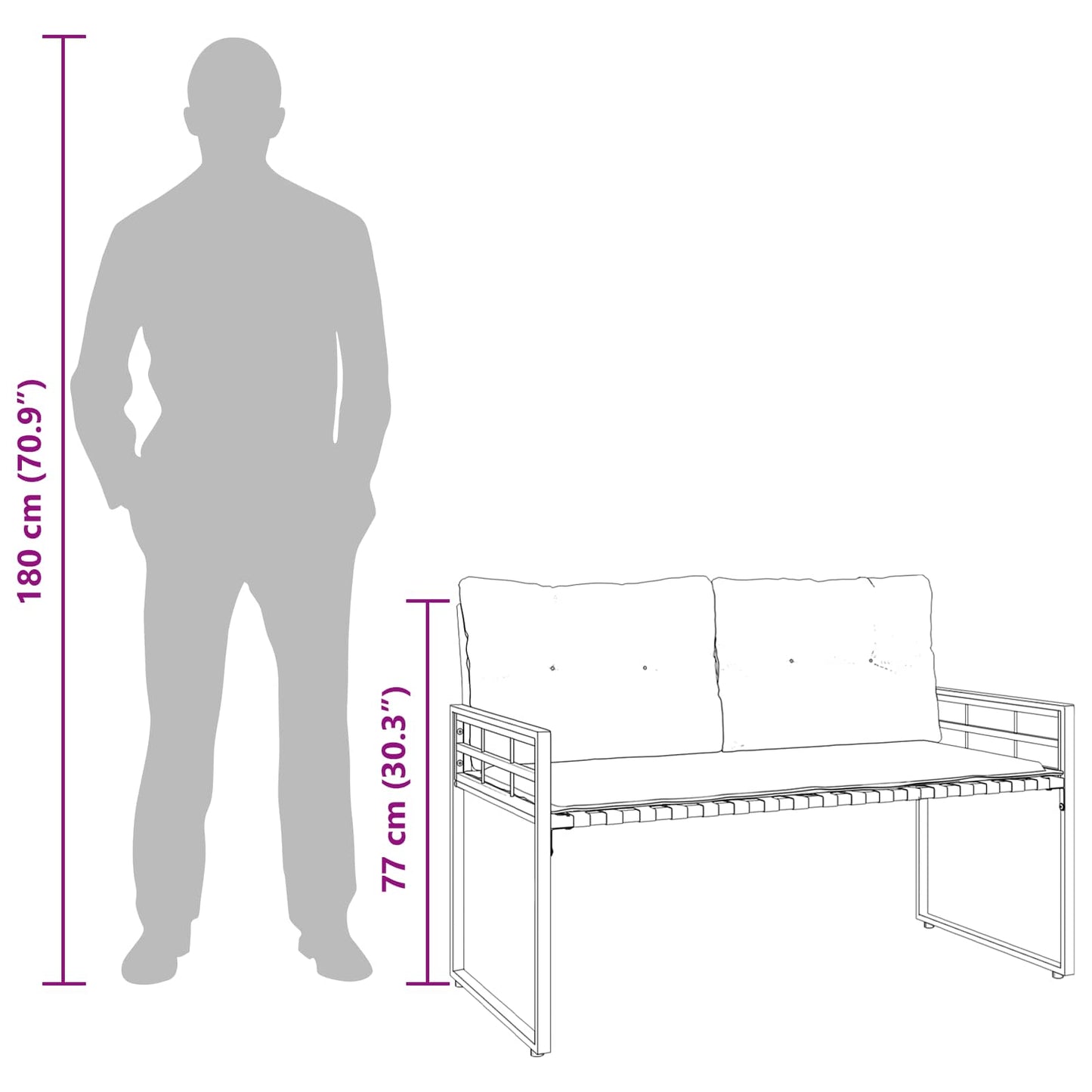 vidaXL Ξύλινο Στρώμα Παγκάκι με μαξιλάρι Σκούρο Γκρι 114 x 55 x 77 εκ
