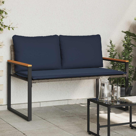 vidaXL παγκάκι με μαξιλάρι Γκρι και Navy Blue 115 x 65 x 72 εκ. Ρατάν