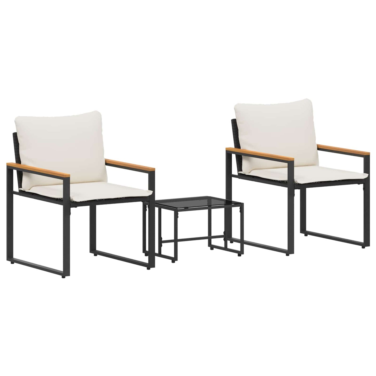vidaXL Σύνολα επίπλων με μαξιλάρι 3 pcs Μαύρο και Κρεμ Λευκό Ρατάν