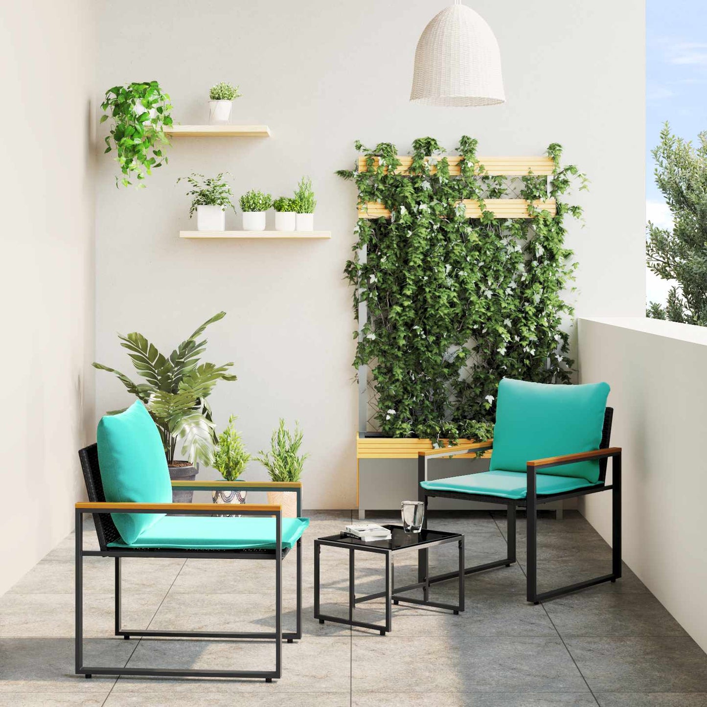 vidaXL Σύνολα επίπλων με μαξιλάρι 3 pcs Μαύρο και Τυρκουάζ Ρατάν