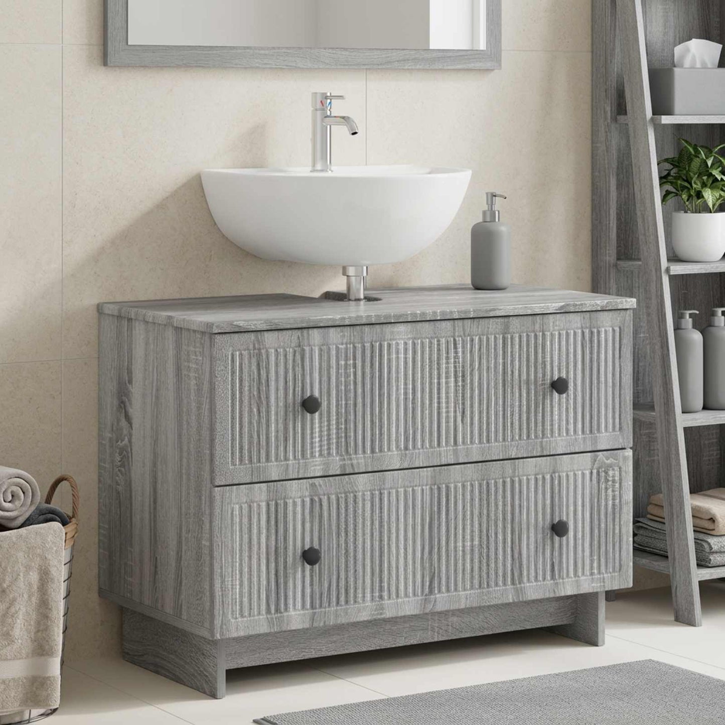 vidaXL Ντουλάπα Νιπτήρα Mπάνιου EDE Γκρι Sonoma 82 x 41 x 59 εκ