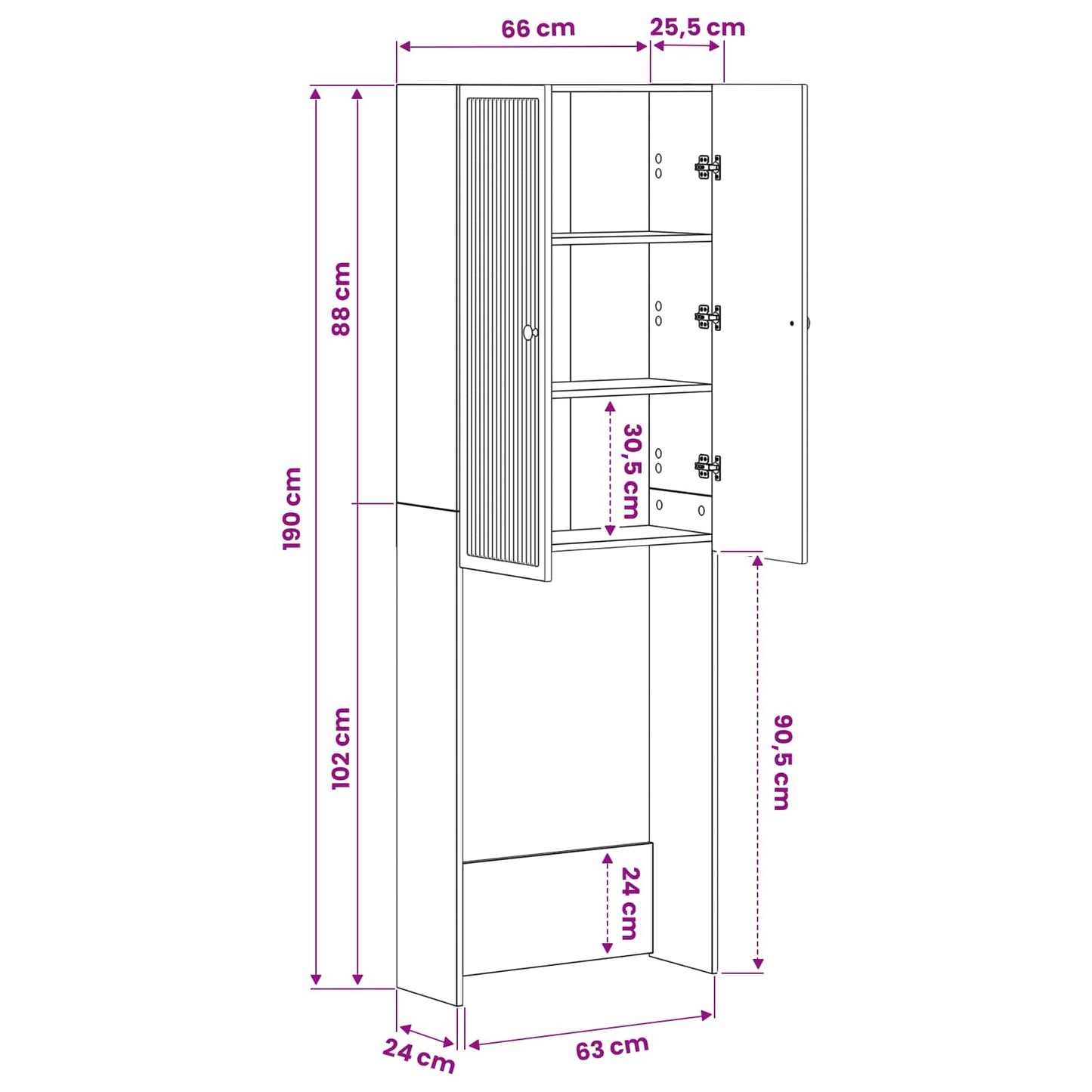 vidaXL Ντουλάπα τουαλέτας EDE Γυαλιστερό Λευκό 66 x 25,5 x 190 εκ.