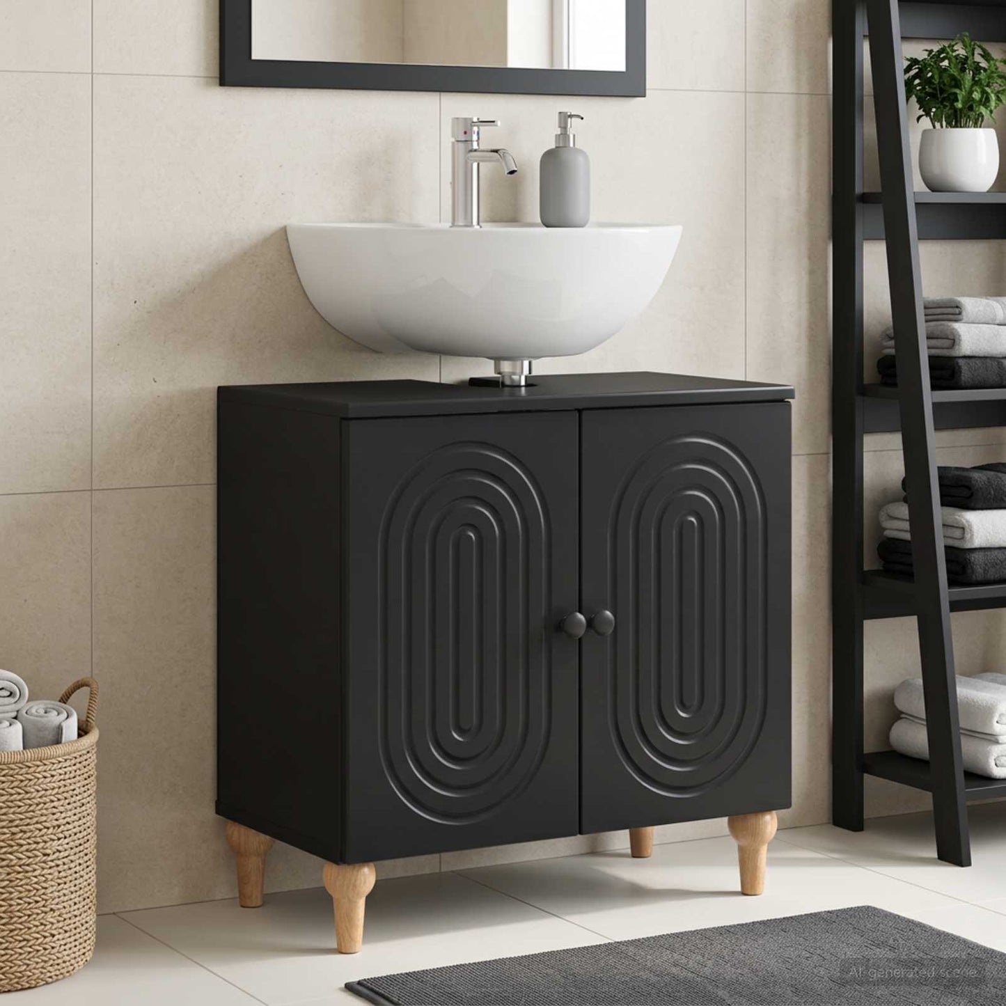 vidaXL Ντουλάπα Νιπτήρα Mπάνιου ALKMAAR Μαύρο 59,5 x 31,5 x 59 εκ.