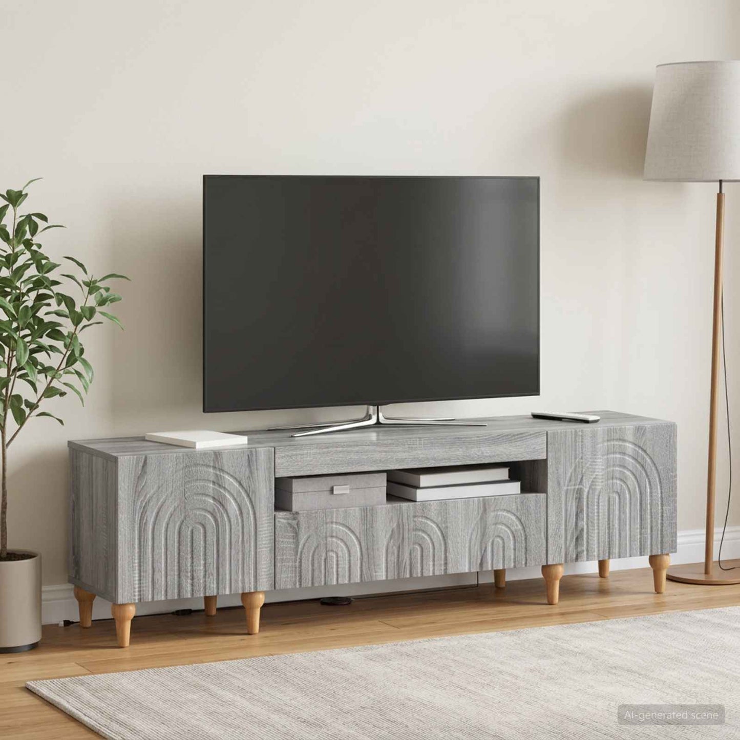vidaXL Ντουλάπα LED Τηλεόρασης Γκρι Sonoma Επεξεργασμένο Ξύλο