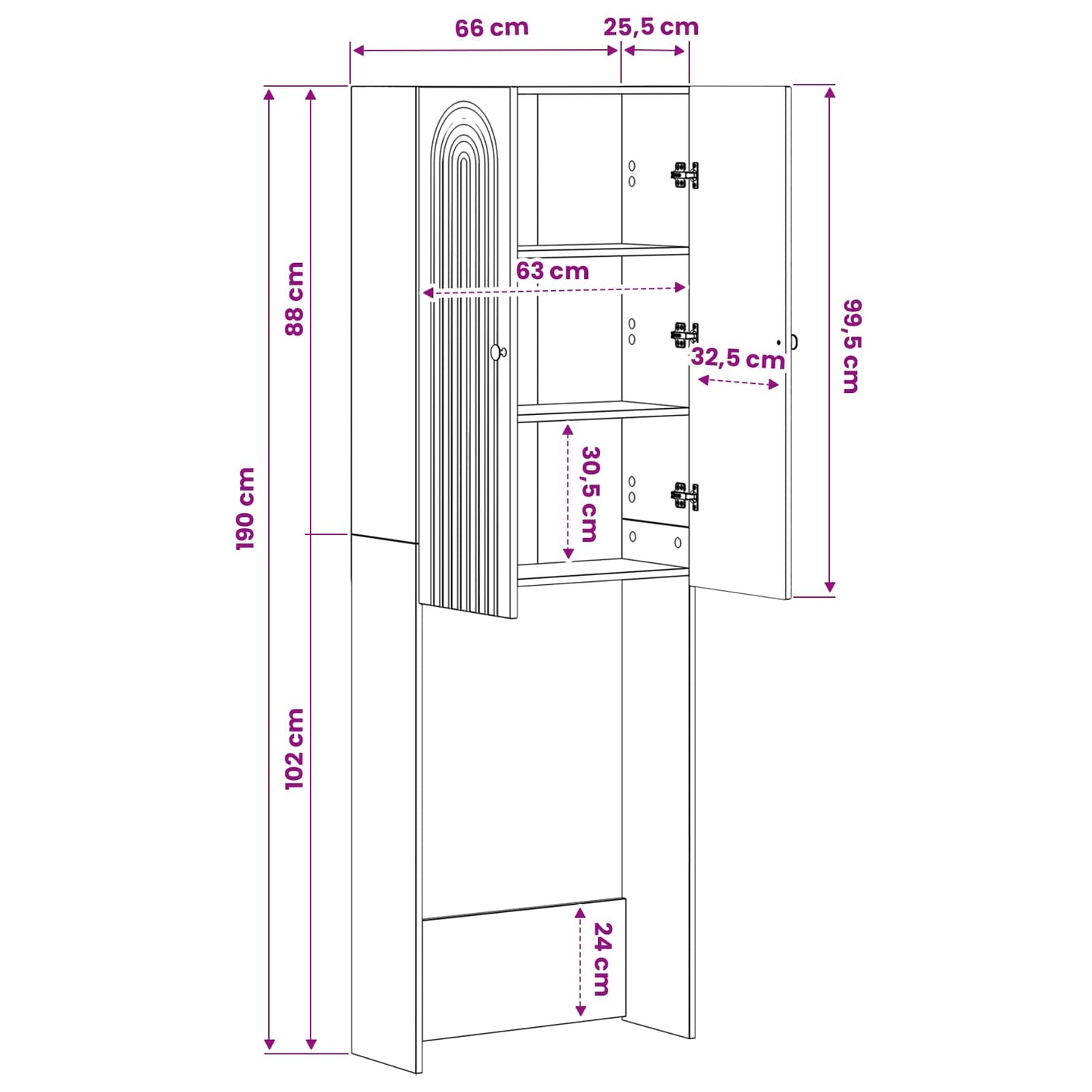 vidaXL Ντουλάπα τουαλέτας ALKMAAR Παλαιωμένο ξύλο 66 x 25,5 x 190 εκ.