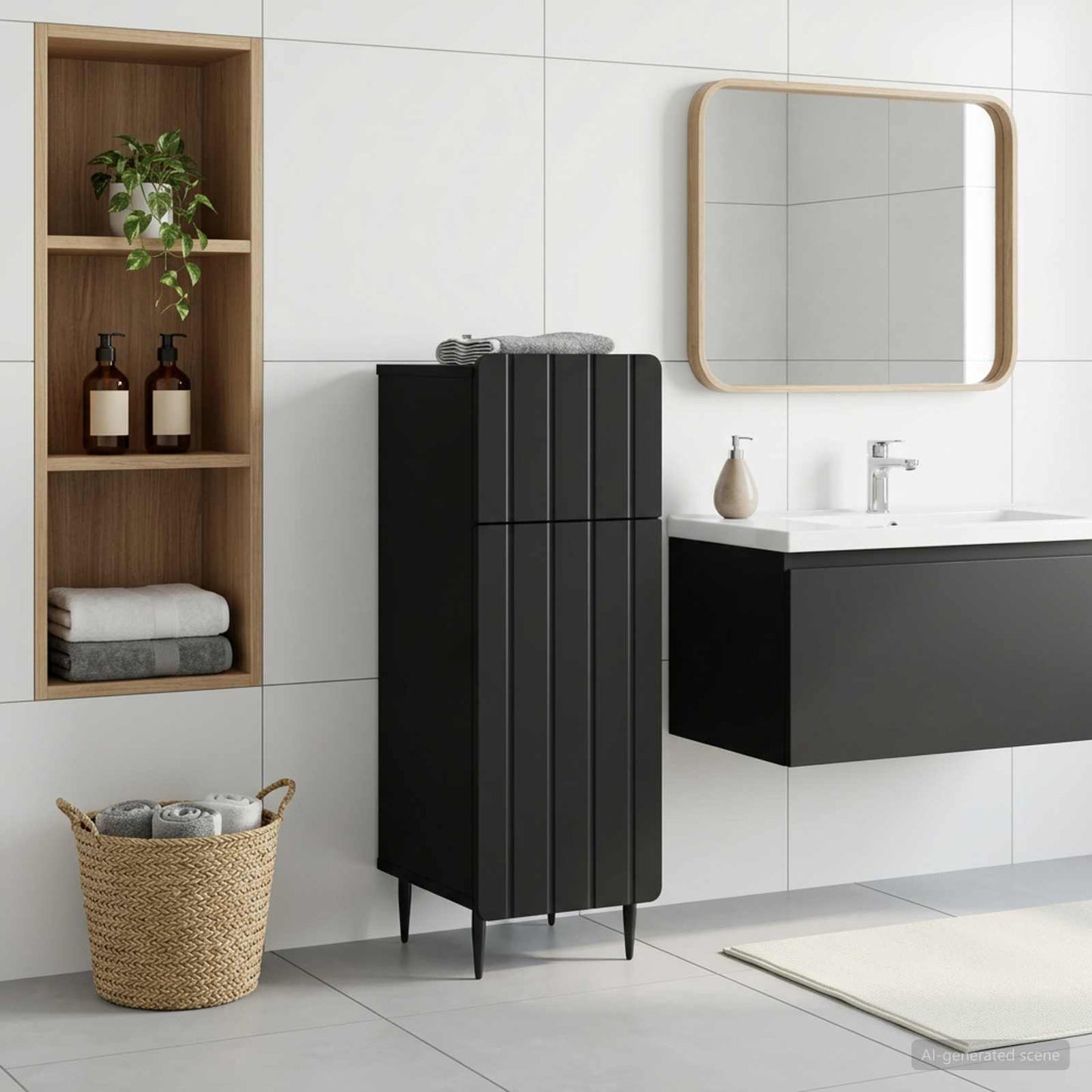 vidaXL Ντουλάπι Αποθήκευσης Μπάνιου ZWOLLE Μαύρο 30 x 31 x 79,5 εκ.