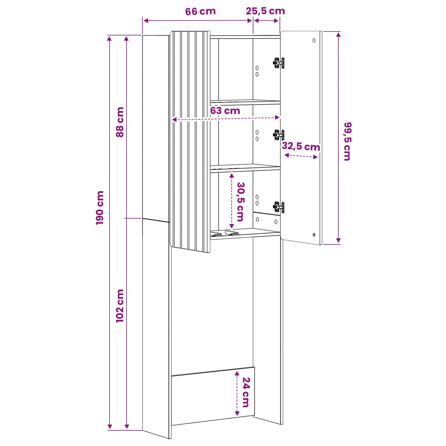 vidaXL Ντουλάπα τουαλέτας ZWOLLE Sonoma Δρυς 66 x 25,5 x 190 εκ.