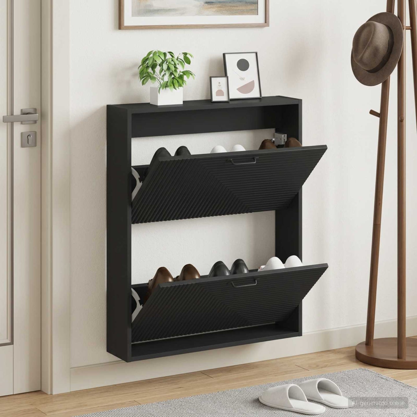 vidaXL Τοίχου Ντουλάπα Παπουτσιών HAARLEM 71 x 17 x 86 εκ. Μαύρο
