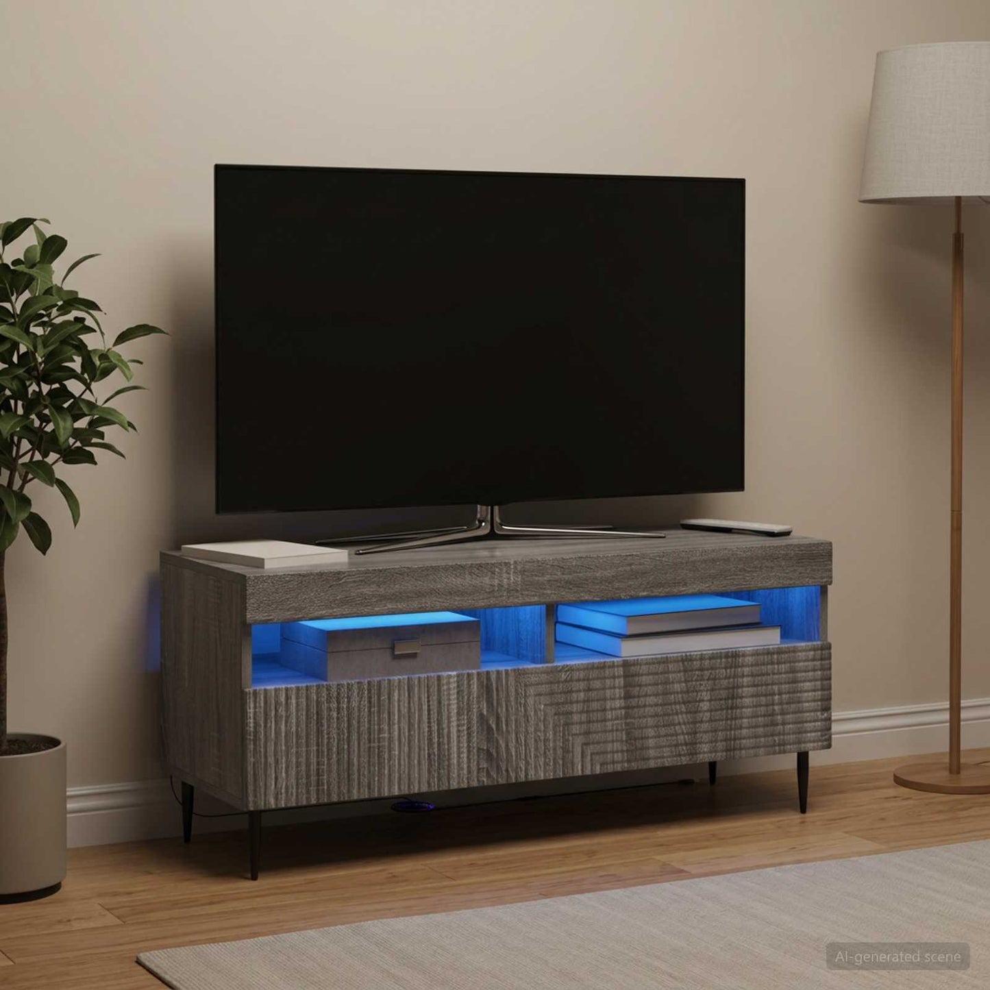 vidaXL Ντουλάπα LED Τηλεόρασης HAARLEM 100 x 35 x 43 εκ. Γκρι Sonoma