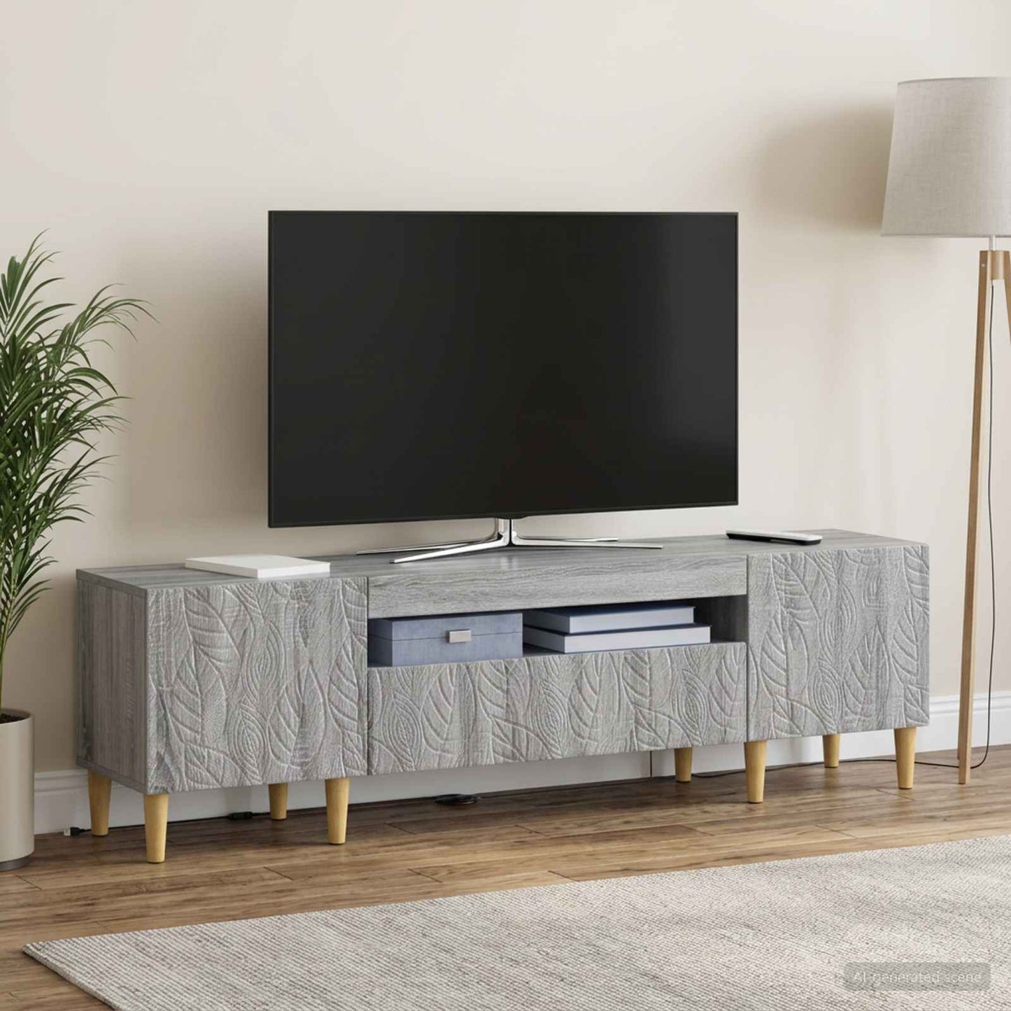 vidaXL Ντουλάπα LED Τηλεόρασης DELFT 153 x 35 x 43 εκ Γκρι Sonoma
